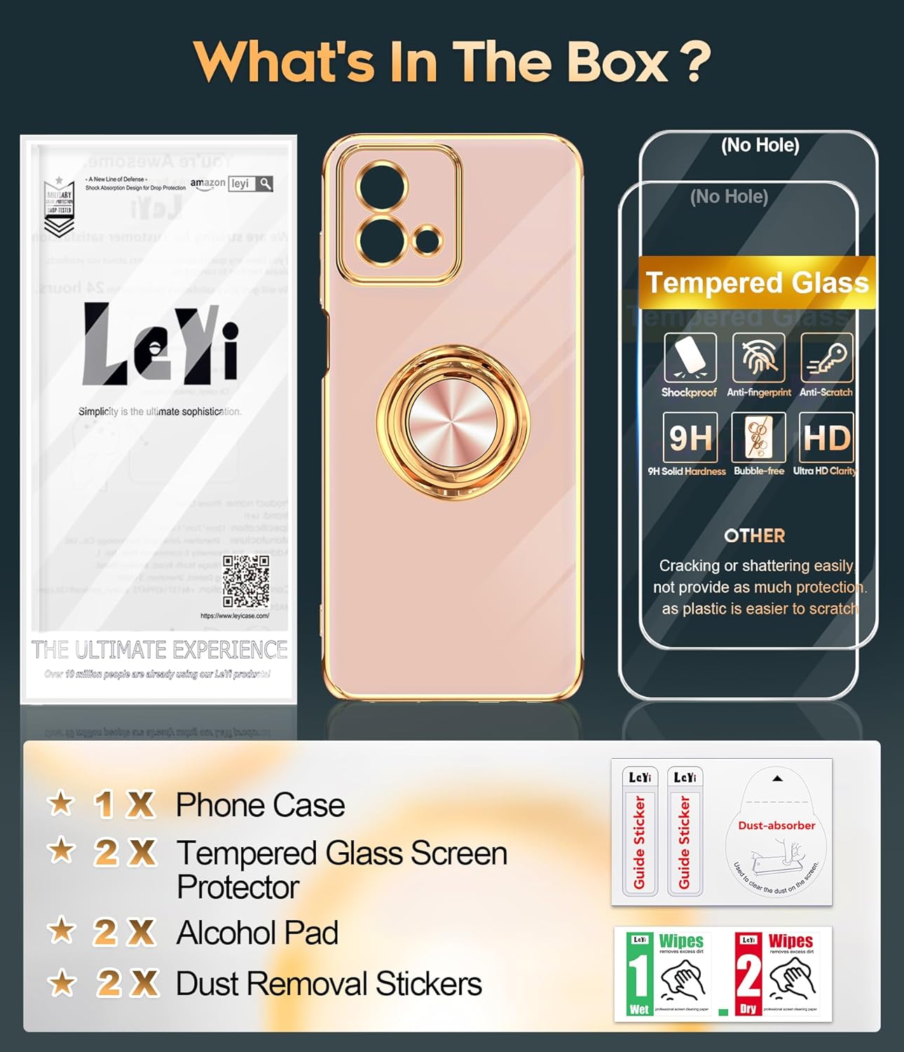 LeYi for Moto G Stylus 5G 2023 Phone Case: with Tempered Glass Screen Protector [2 Pack] 360° Rotatable Ring Holder Magnetic Kickstand, Plating Rose Gold Edge Motorola G Stylus 5G 2023 Case, Pink