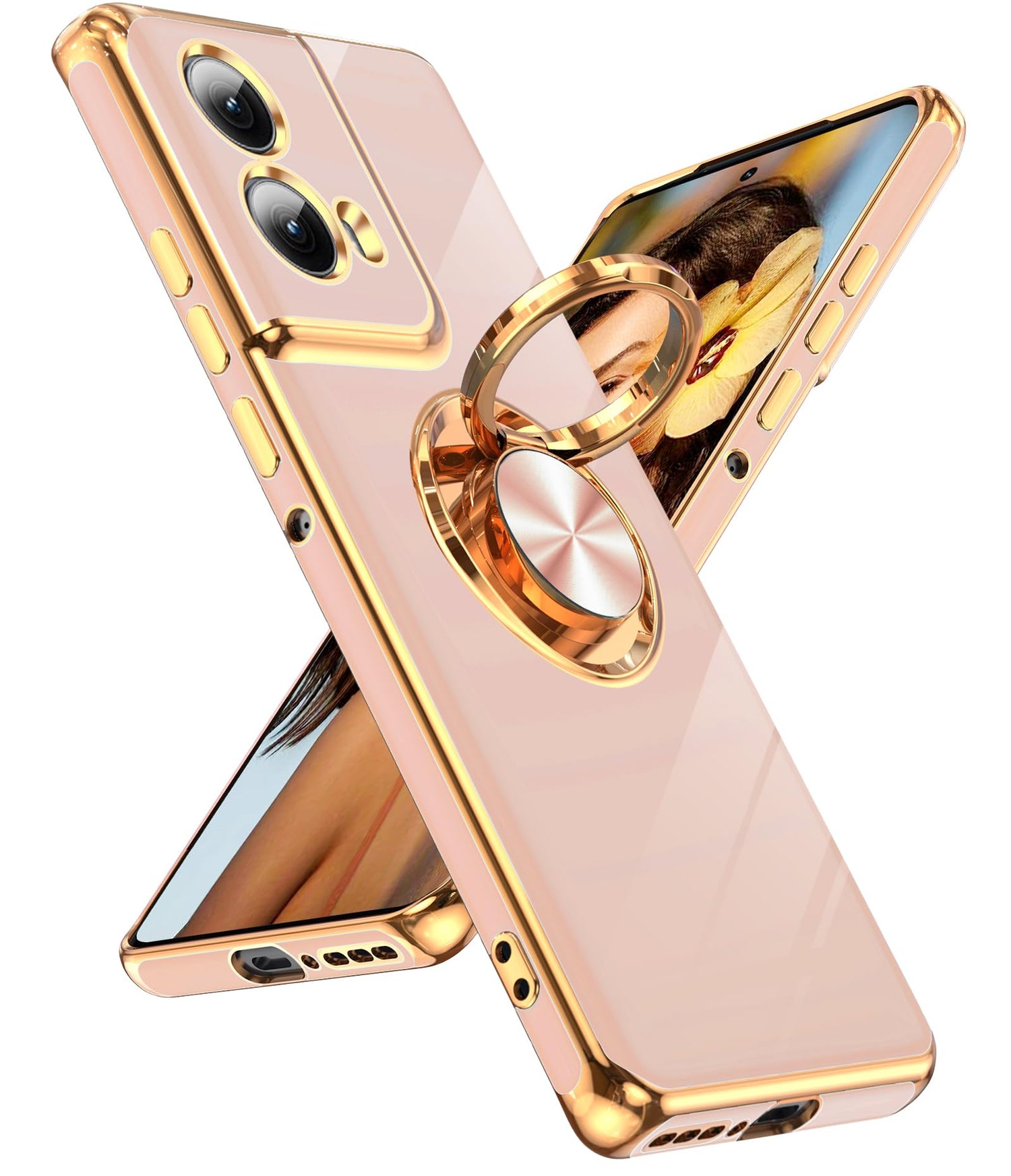 LeYi for Motorola-Edge-2024-Case: 【NOT FIT Edge 50/ G 5G 2024】 with 360° Rotatable Ring Holder Magnetic Kickstand, Plating Rose Gold Edge Protective for Motorola Moto Edge 5G 2024 Case, Black