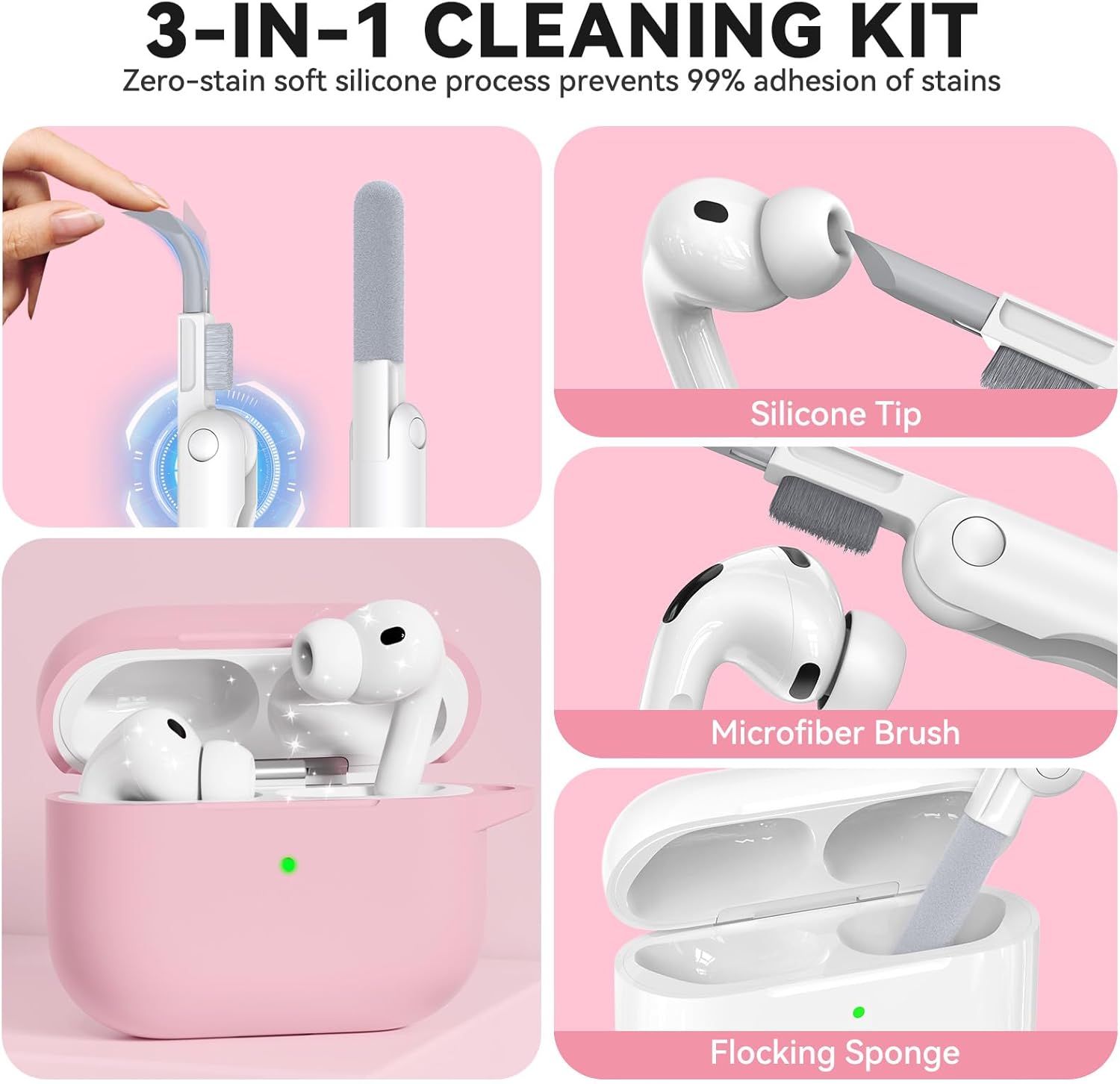 for AirPods Pro 3 Case 2025, Soft Silicone Case with Cleaner & Keychain for Women Girly, Compatible with Apple Airpods Pro 3rd Generation Cases Cover, Full Protection, Led Visible