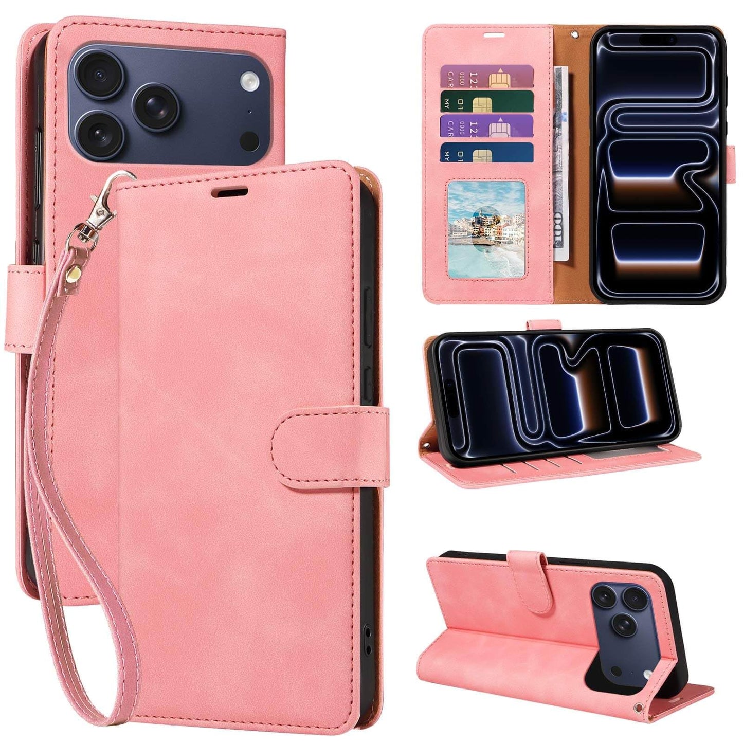 RFID Blocking for iPhone 17 Wallet Case, 4 Card Slots Holder, Wrist Strap, Soft PU Leather, Shockproof Protective, Phone Stand, Flip Cases, Magnetic Closure, Folio Cover (Green)