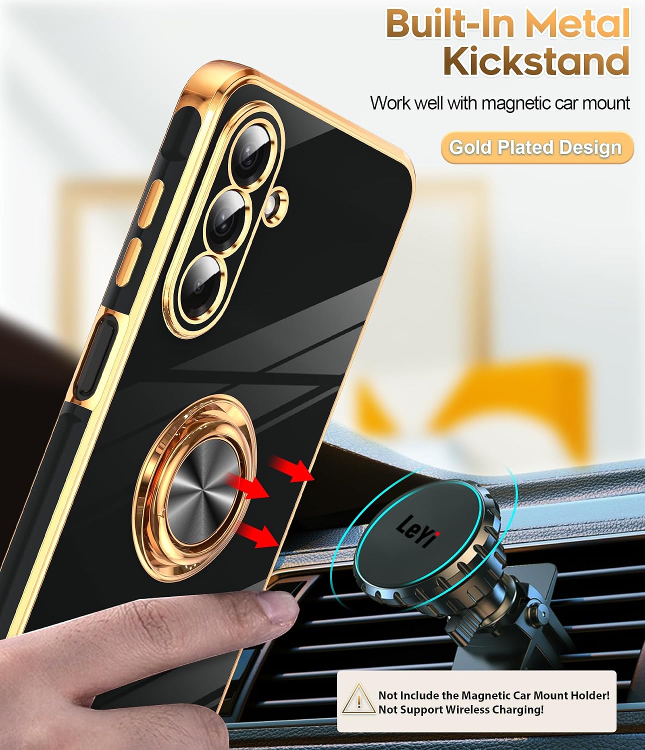 LeYi for Samsung Galaxy A26-5G Phone Case 360° Magnetic Kickstand, Black
