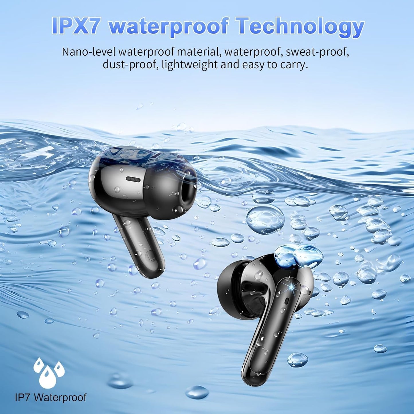 Wireless Earbuds, Bluetooth Headphones 30H Playtime Ear Buds with LED Power Display, IPX7 Waterproof Bluetooth 5.3 Earphones in-Ear Earbuds USB C Charging for Smart Phone