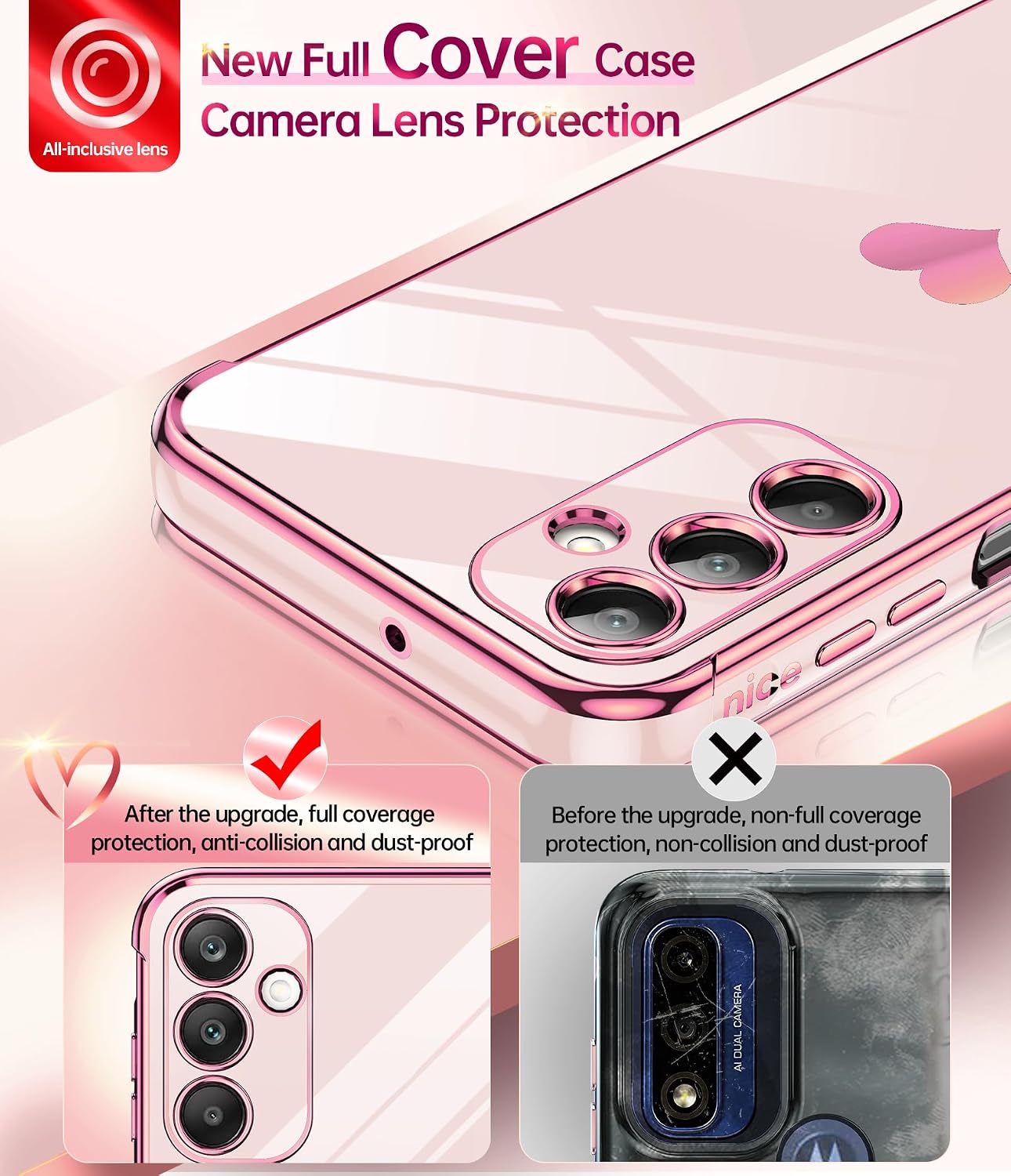 LeYi for Samsung Galaxy A25-5G Phone Case: with Tempered Glass Screen Protector [2 Pcs]+ Full Camera Lens Protection, Love Heart Plating Women Luxury Soft TPU Shockproof Case for Samsung A25 5G, Pink