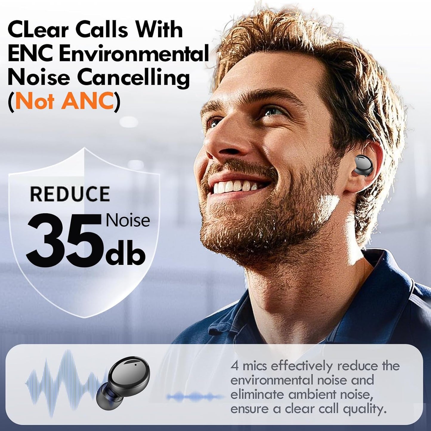 Lanteso True Wireless Bluetooth 5.4 Earbuds, 48H Playtime, Light Weight in Ear Headphones with Built in Mic, Premium Sound with Deep Bass, Clear Calls for Sports Workout, Black