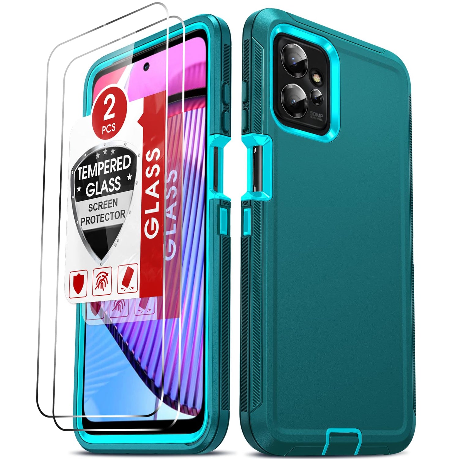 LeYi for Moto G-Power-2025 Case 5G:【NOT FIT G 5G 2025】 Motorola G Power 2025 Case with Tempered Glass Screen Protector, 3 in 1 Rugged Cover, Military Grade Shockproof Cell Phone Funda, Teal