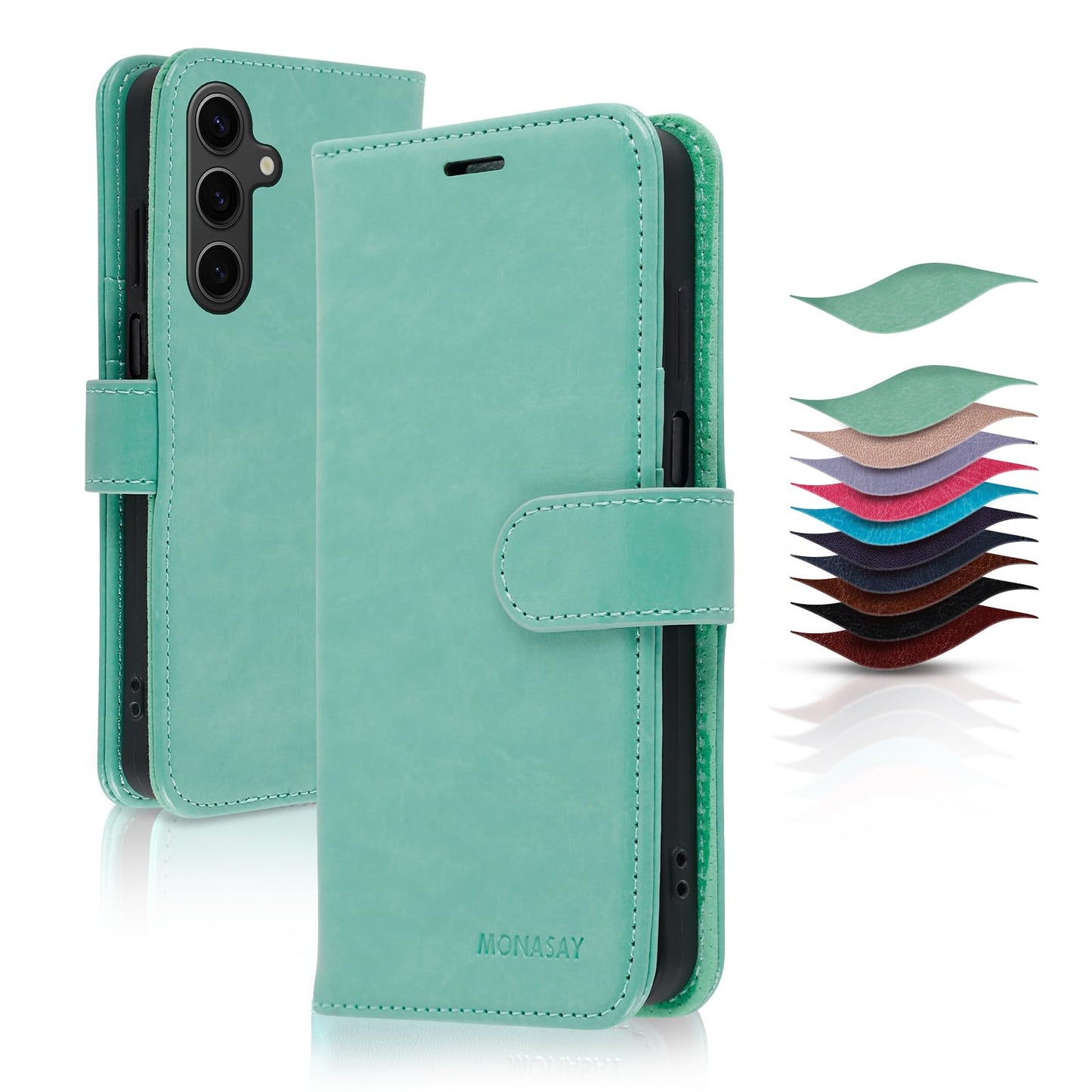 MONASAY Wallet Case Compatible for Samsung Galaxy A25 5G, [Included Glass Screen Protector][RFID Blocking] Flip Folio Leather Cell Phone Cover with Credit Card Holder, Brown