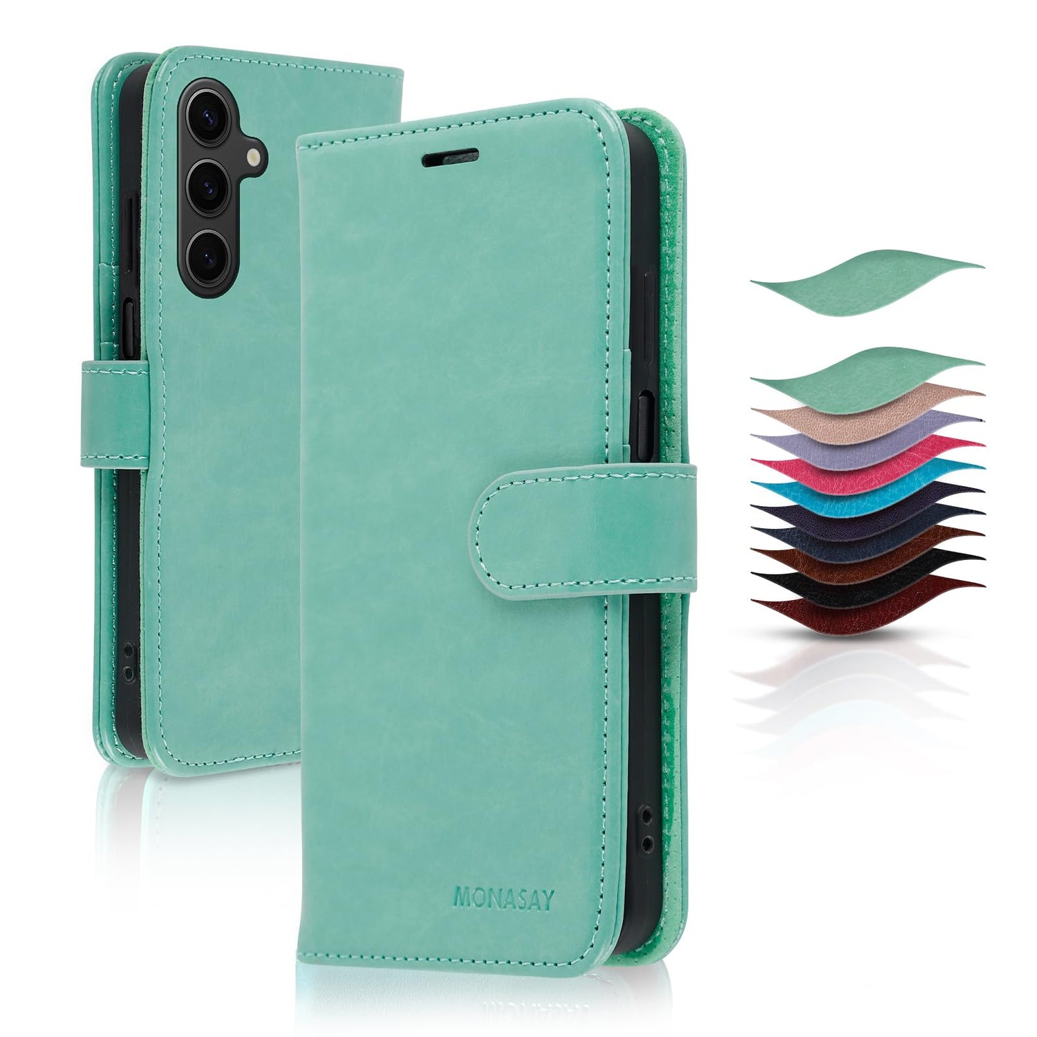 MONASAY Wallet Case Compatible for Samsung Galaxy A25 5G, [Included Glass Screen Protector][RFID Blocking] Flip Folio Leather Cell Phone Cover with Credit Card Holder, Brown