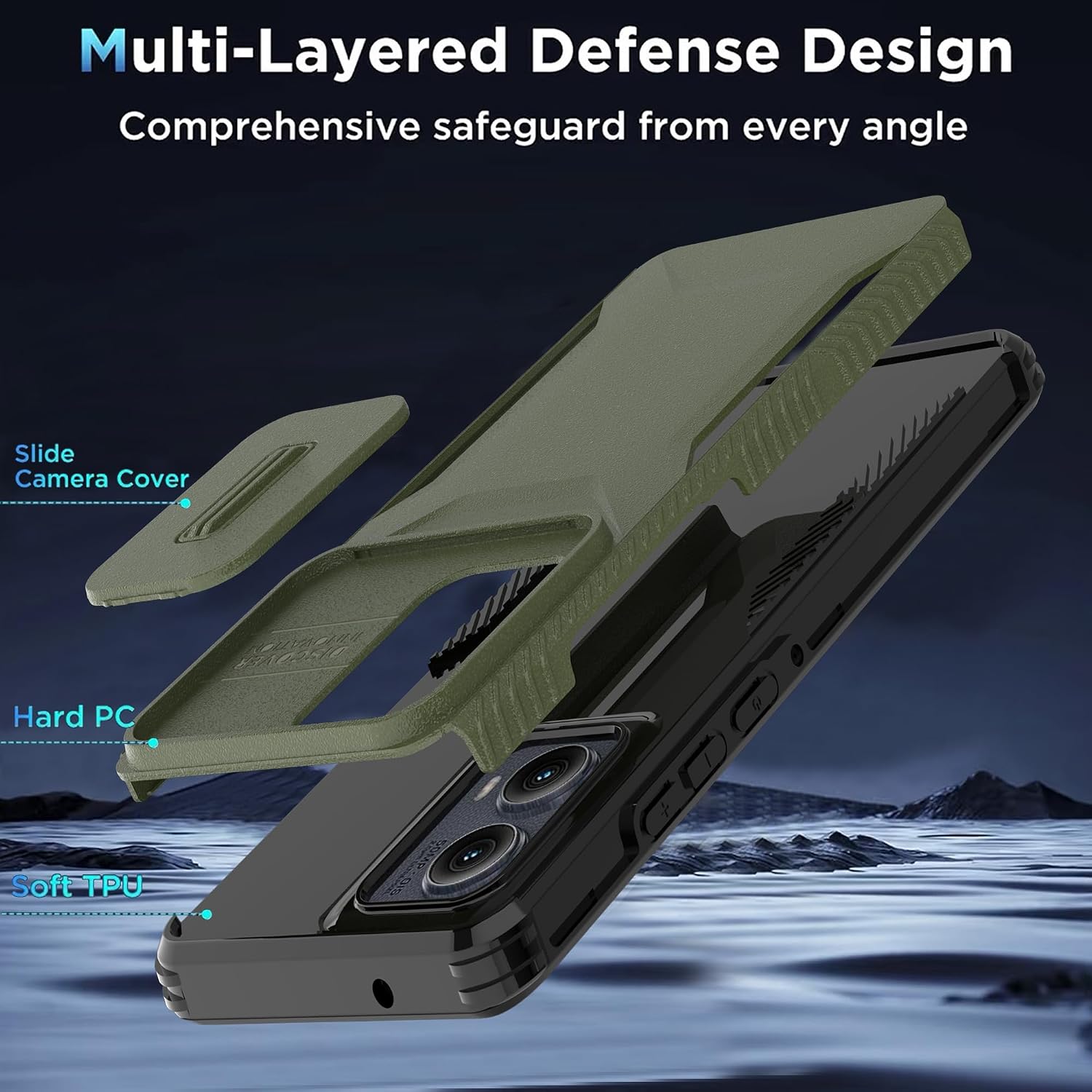 for Motorola Moto Edge 2024 Case with 1 HD Screen Protector & Slide Camera Cover [Military-Grade] Phone Case Heavy Duty Rugged Shockproof Protective Cover for Moto Edge 2024(Pine Green)