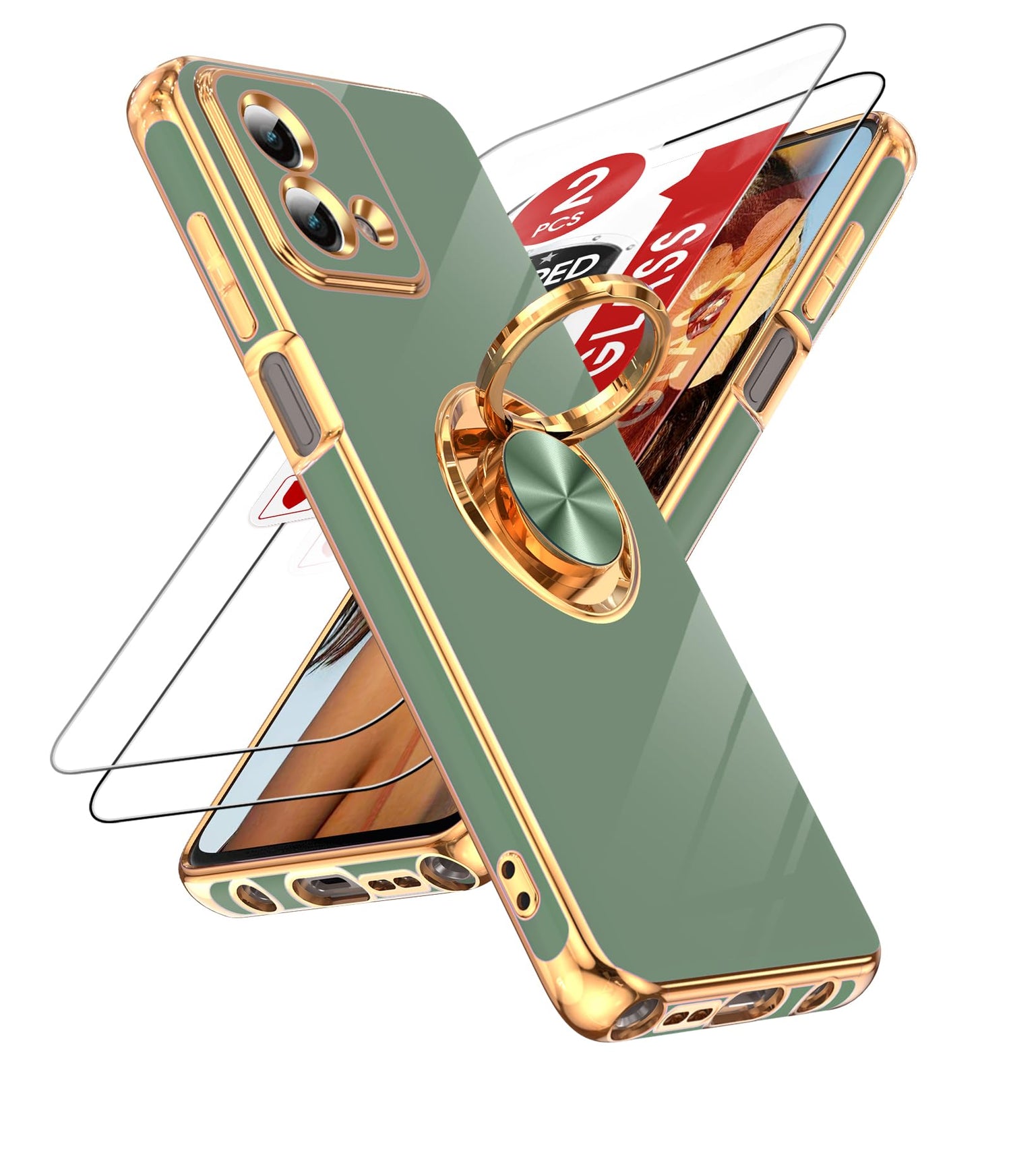 LeYi for Moto G Stylus 5G 2023 Phone Case: with Tempered Glass Screen Protector [2 Pack] 360° Rotatable Ring Holder Magnetic Kickstand, Plating Rose Gold Edge Motorola G Stylus 5G 2023 Case, Pink