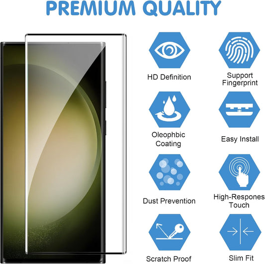 3 Pack Galaxy S23 Ultra Screen Protector, HD Clear Tempered Glass, Fingerprint Unlock, 3D Curved, Scratch Resistant, No Bubble for Samsung Galaxy S23 Ultra 5G Glass Screen Protector