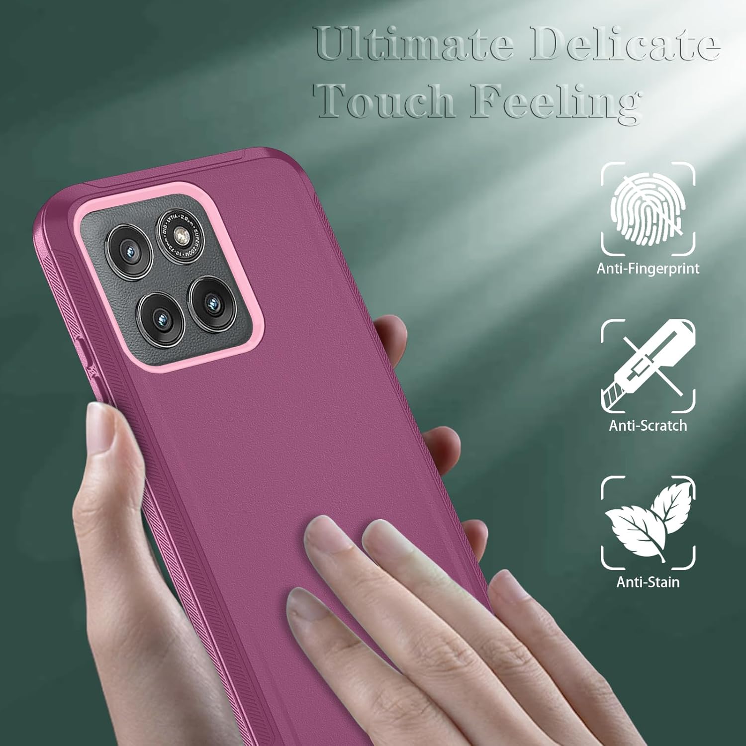 Qinmay Phone Case for Motorola Moto Edge 5G 2025 Case, Heavy Duty Shockproof & Dropproof 3-Layer Cover Phone Case for Moto Edge 2025 (WineRedPink)