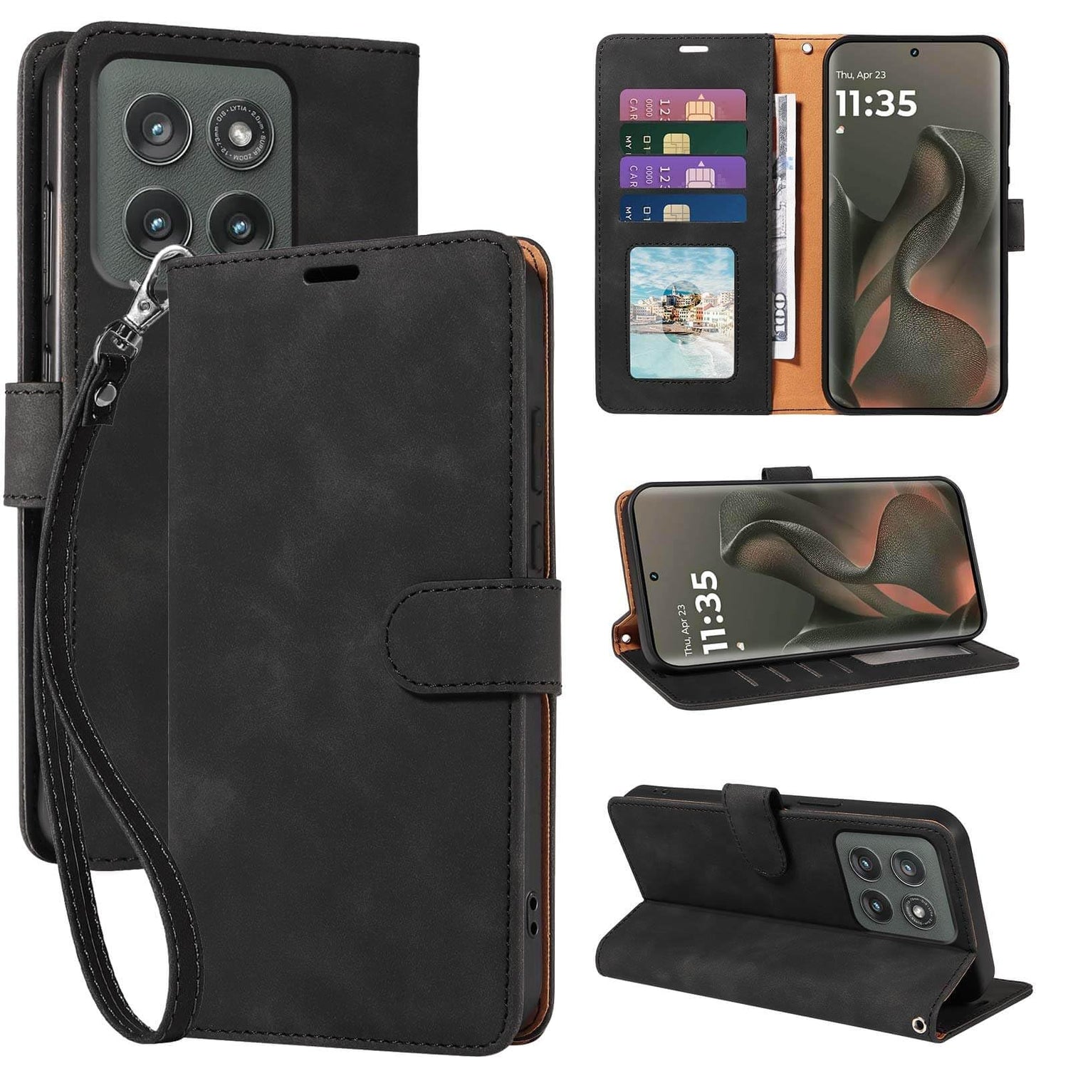 for Motorola Edge 2025 Case Wallet RFID Blocking, 4 Card Slots Flip Cover, Shockproof Protective Magnetic Closure, Detachable Wrist Strap & Stand for Travel/Daily Use (Green)