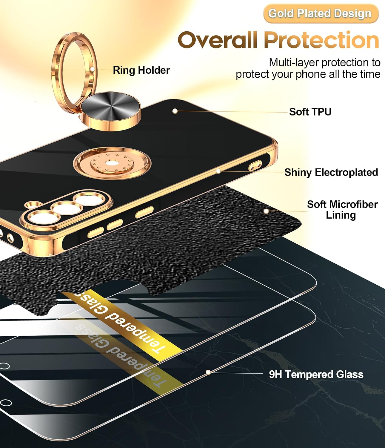 LeYi for Samsung A57 Case, 360°Magnetic Kickstand Rose Gold Plated Edge
