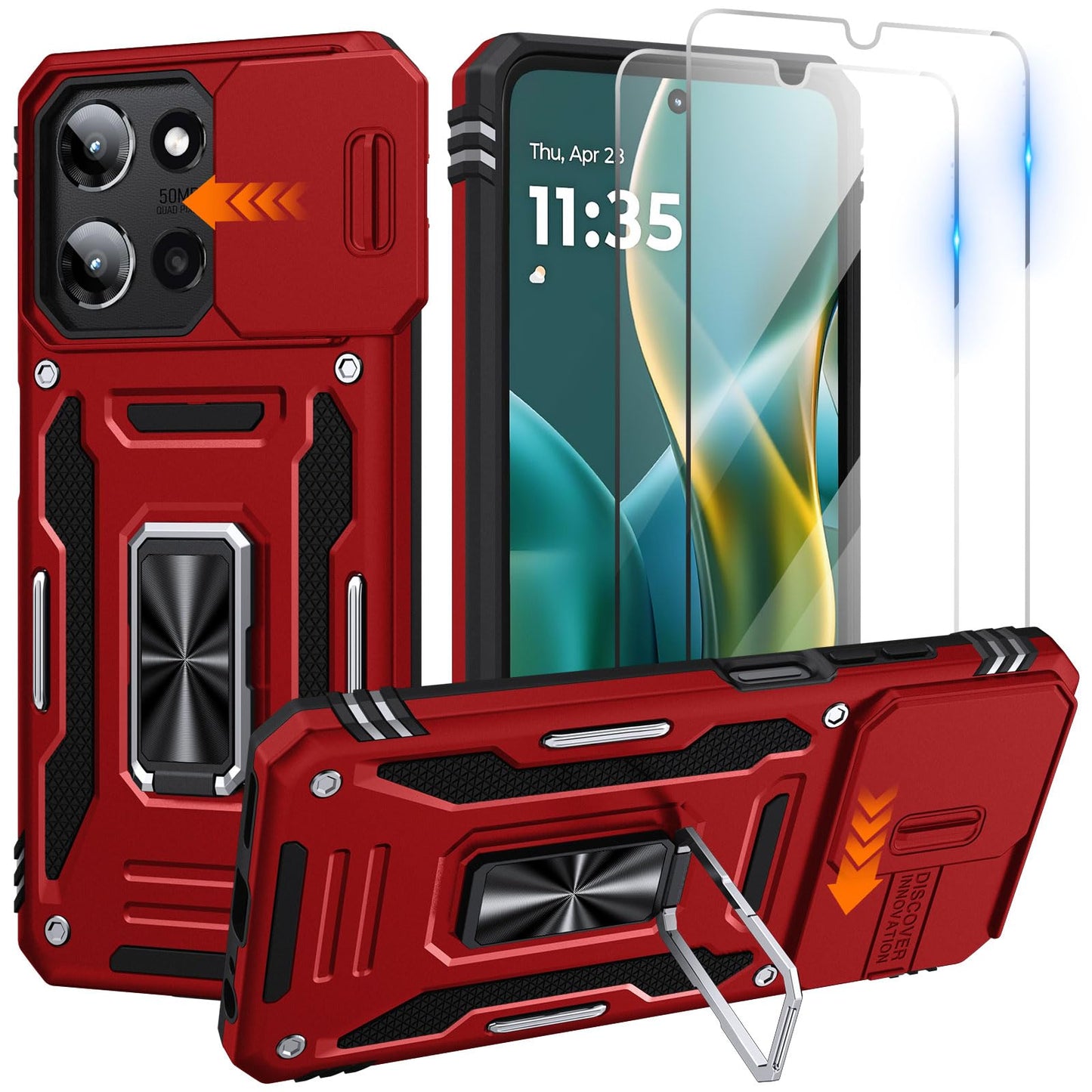 for Moto G Power 2025 Case/Moto G Power 2026 Case with 2 PCS HD Screen Protector, Slide Camera Cover Military Grade Drop Protection 360° Ring Holder Kickstand, Heavy Duty Shockproof, Black