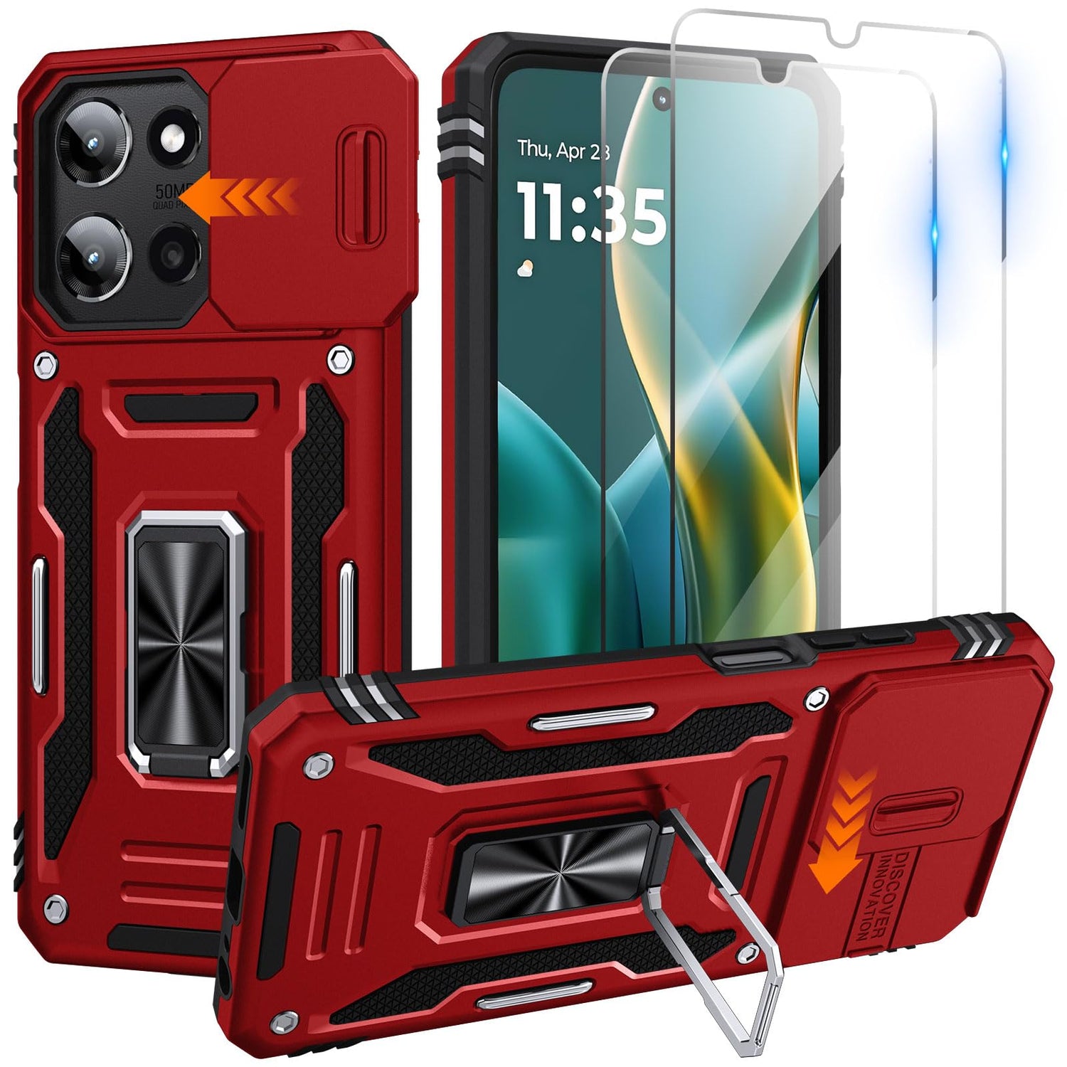 for Moto G Power 2025 Case/Moto G Power 2026 Case with 2 PCS HD Screen Protector, Slide Camera Cover Military Grade Drop Protection 360° Ring Holder Kickstand, Heavy Duty Shockproof, Black