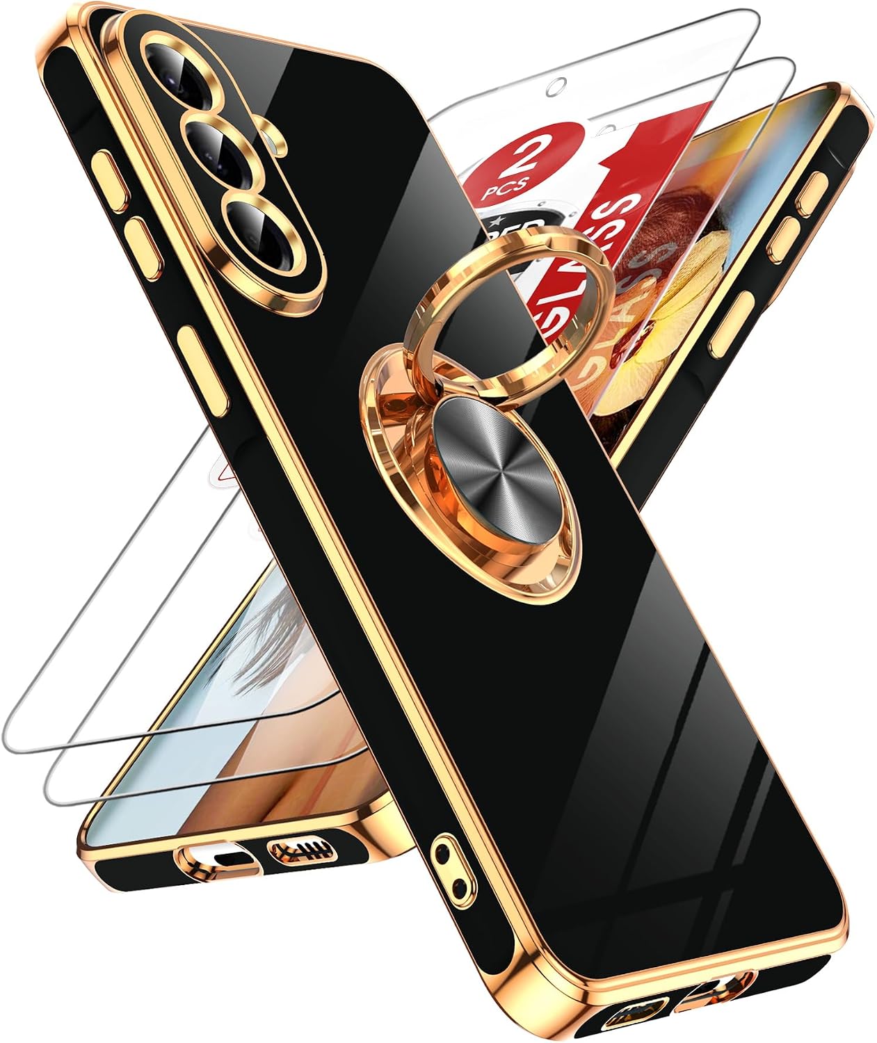 LeYi for Samsung A57 Case, 360°Magnetic Kickstand Rose Gold Plated Edge