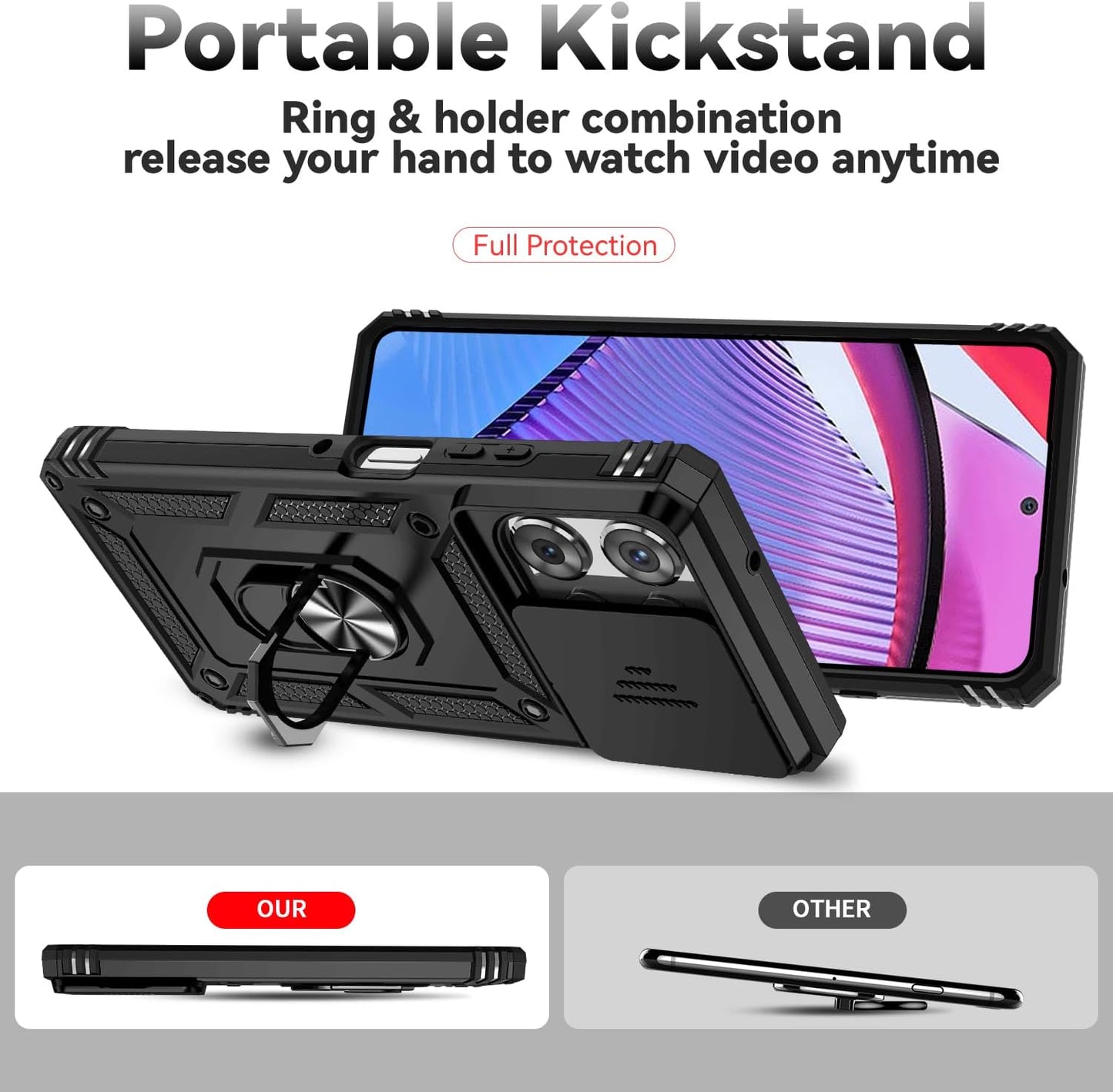 for Moto G Power 5G 2025 Case,with Camera Lens Cover HD Screen Protector,[Military Grade] Car Mount Kickstand Shockproof Protective Case for Motorola G Power 5G 2025, Black