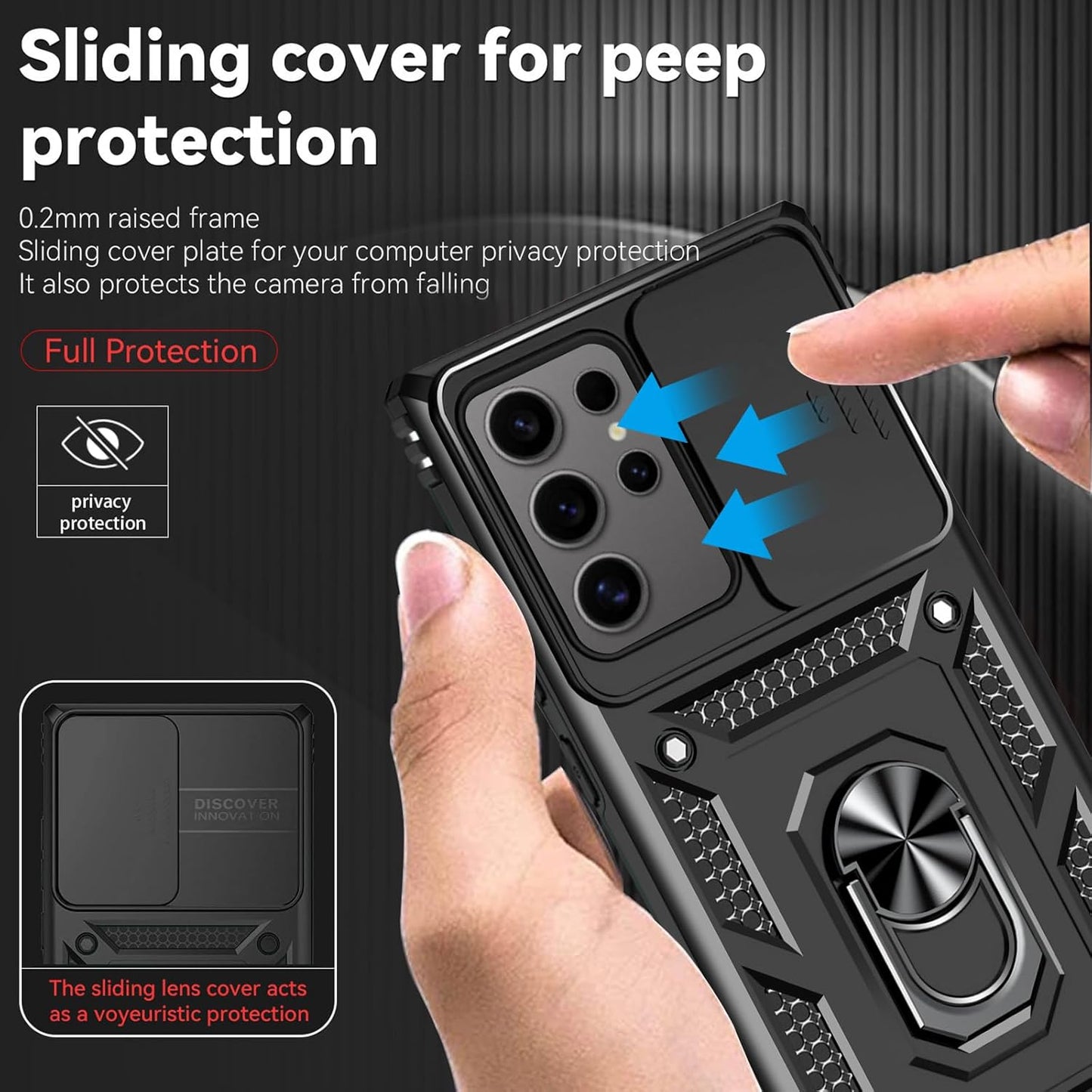 HNHYGETE for Samsung Galaxy S24 Ultra Case with Screen Protector: [Military Grade 20ft. Drop Tested] Slide Camera Cover Ring Shockproof Protective Phone Case for - Galaxy S24 Ultra (Black)