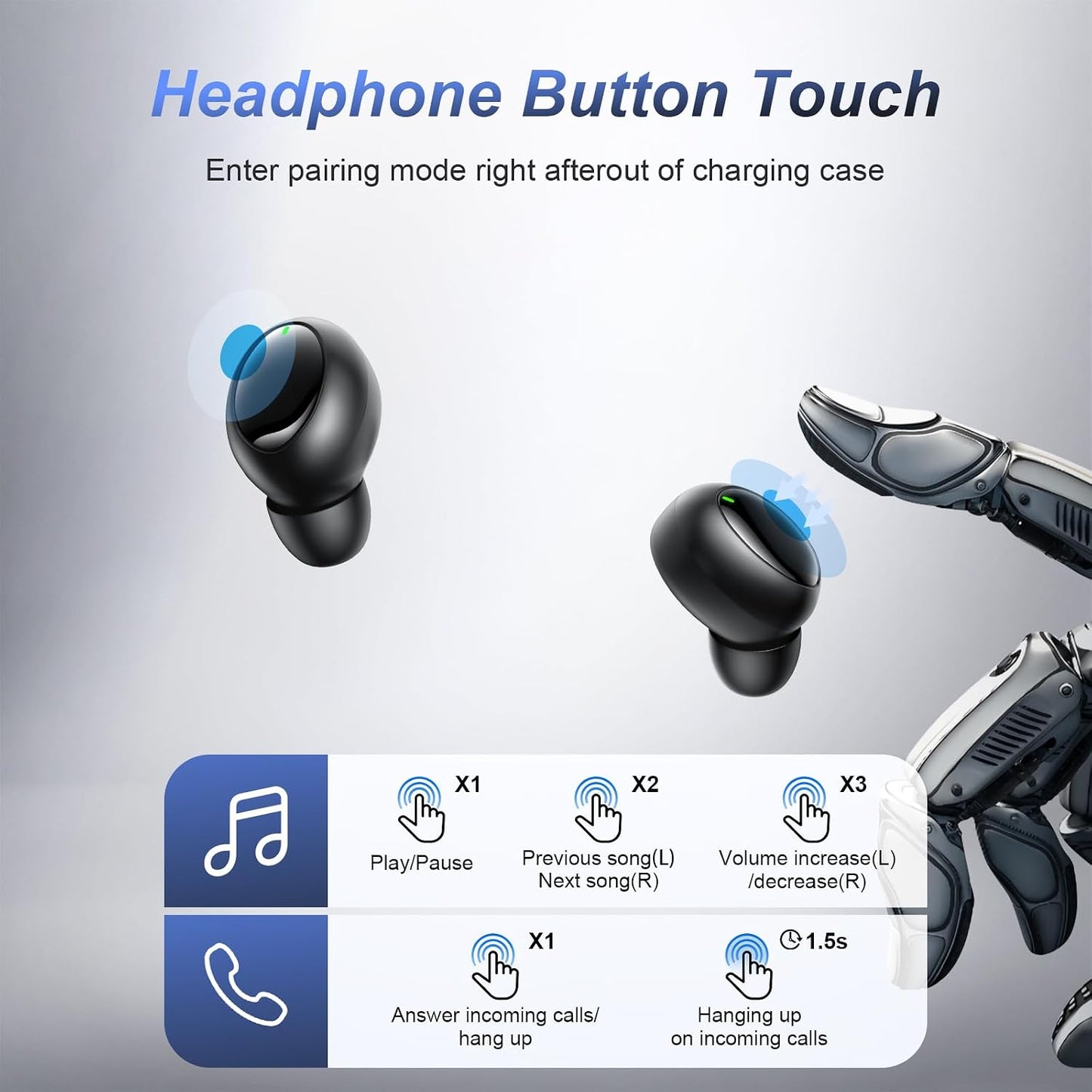 Wireless Bluetooth 5.4 Small in-Ear Headphones, Hi-Fi Stereo Sound