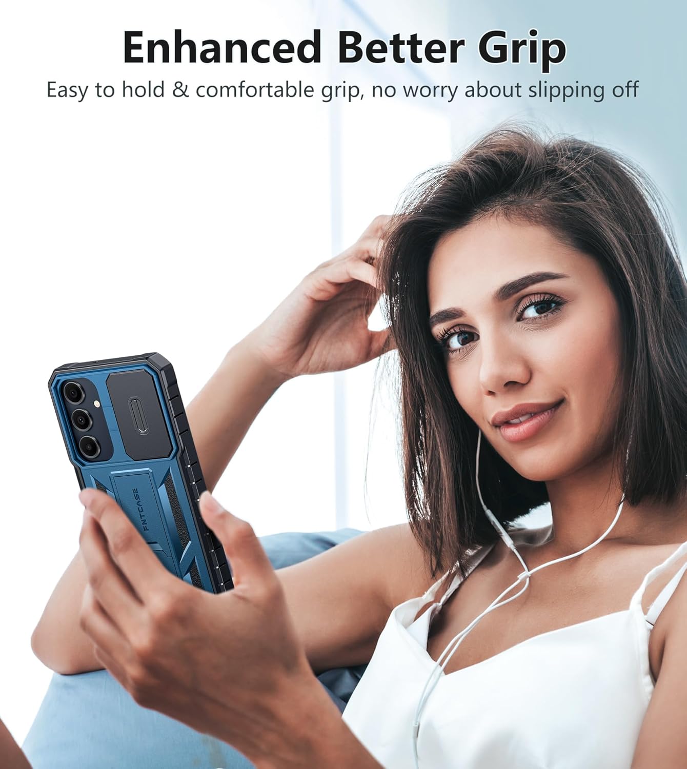 FNTCASE for Galaxy A17/A16-5G Case: Samsung A17 5G Military-Grade Dropproof Phone Cover with Kickstand & Slide Camera Cover | Protective Heavy Duty Rugged Phone Case Bumper Textured Protector (Blue)