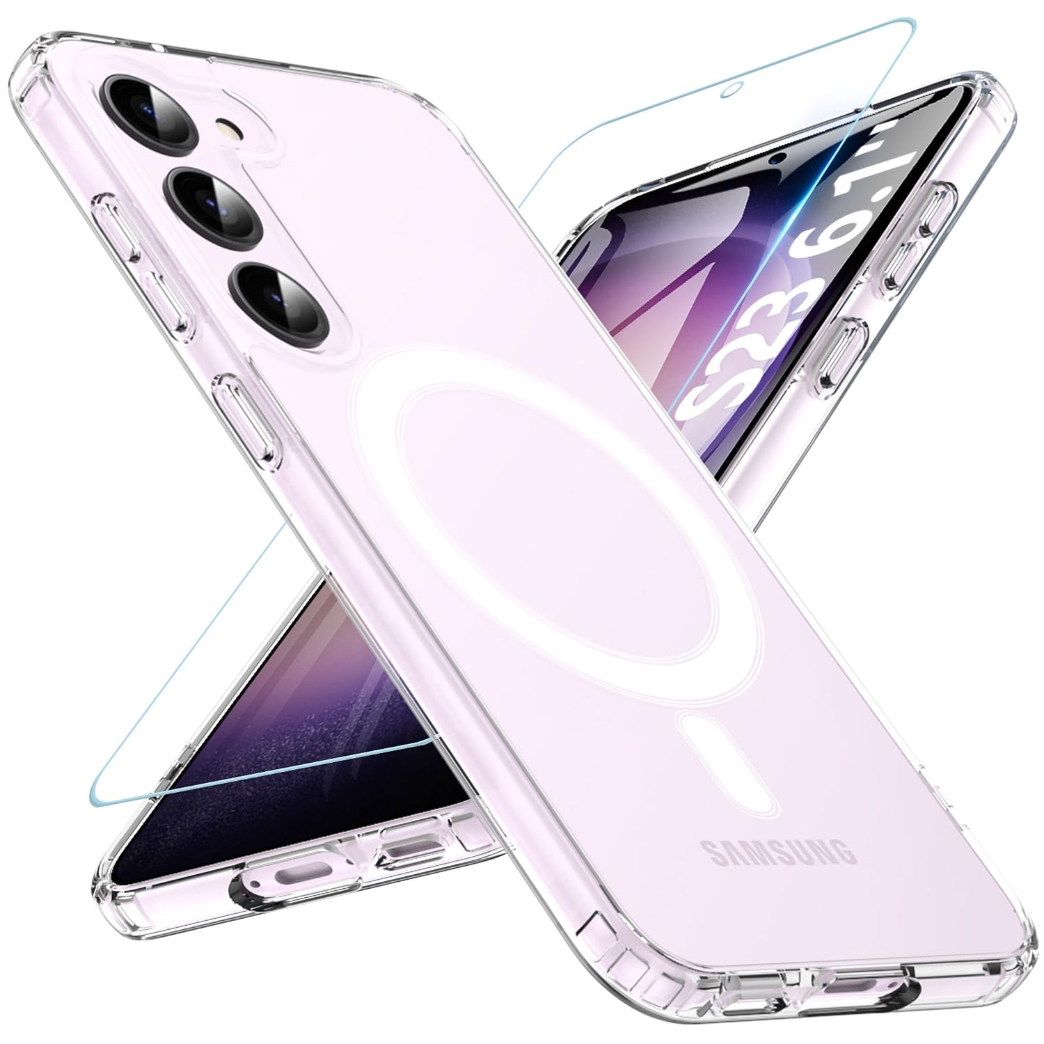 OWKEY Bumper Cover for Samsung Galaxy S23 Plus Black | 6.6'', Translucent, Slim, Magsafe Compatible, Military Grade Shockproof