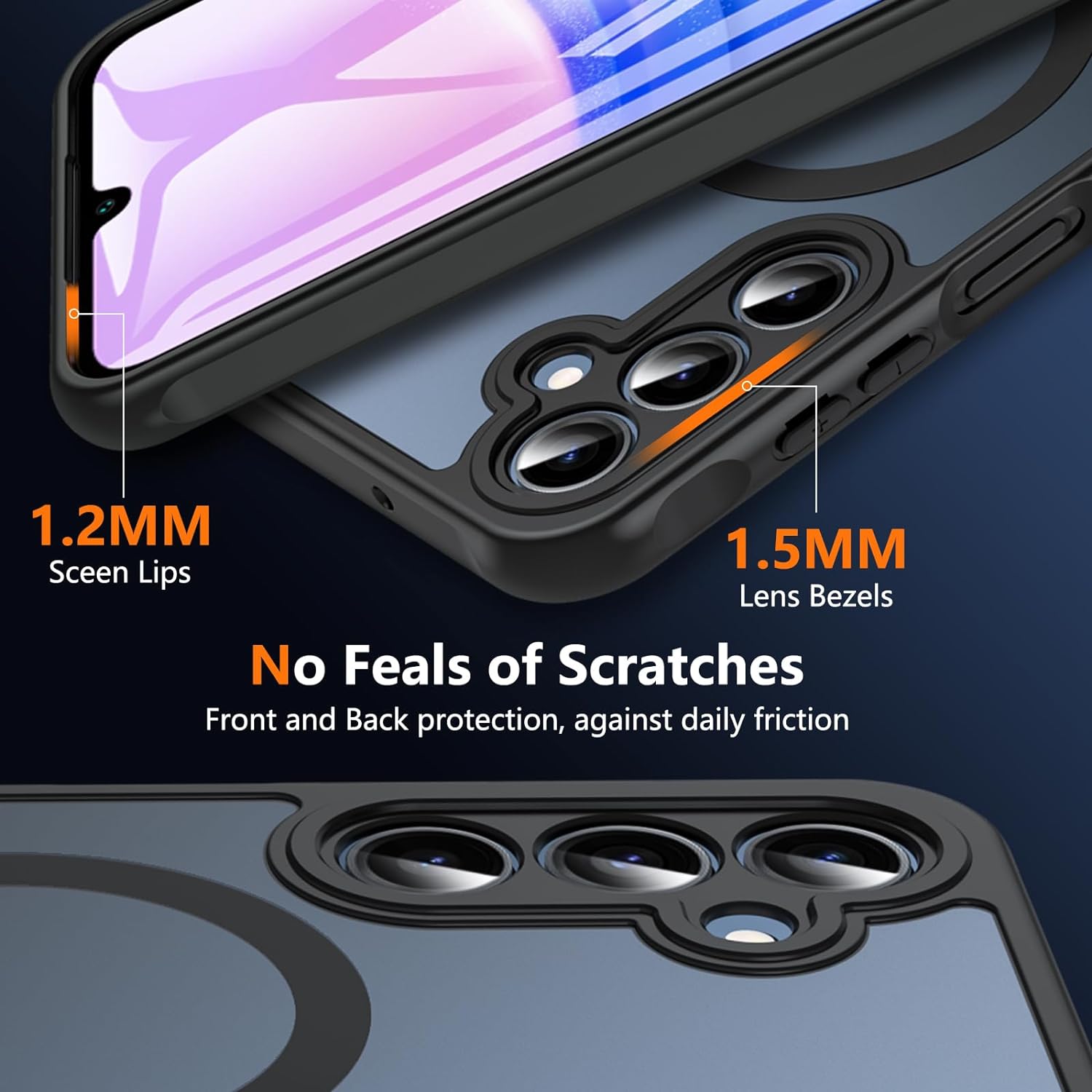 OWKEY Galaxy A15 5G Phone Case,Magnetic Samsung Galaxy A15 5G Case for Magsafe with Tempered Glass Screen Protector,[Shockproof Military] Translucent Back Slim Bumper Cover Samsung A15 5G case, Black