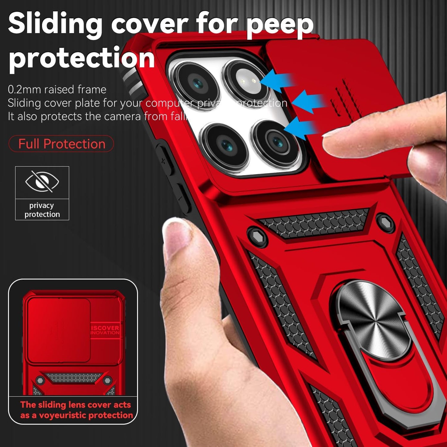 SunStory Compatible with Motorola Moto Edge 2025 Case with HD Screen Protector & Slide Camera Cover & Rotated Ring Kickstand, [Military-Grade] Phone Case for Moto Edge 2025,Red