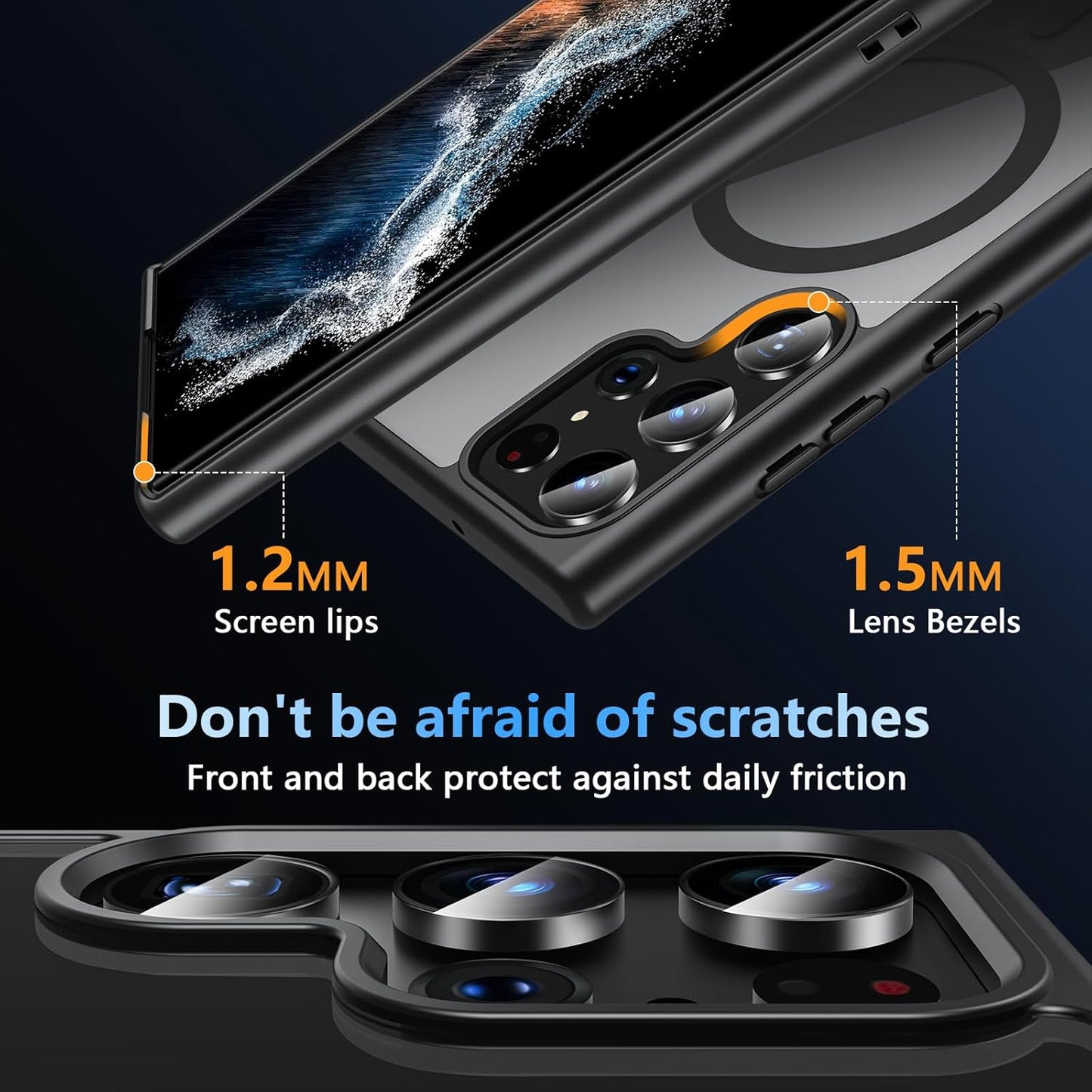 Hensinple for Samsung Galaxy S22 Ultra Case Magnetic, Galaxy S22 Ultra Phone Case [Compatible with Magsafe] Wireless Charging Translucent Back Cover Case 6.8 Inch,Black