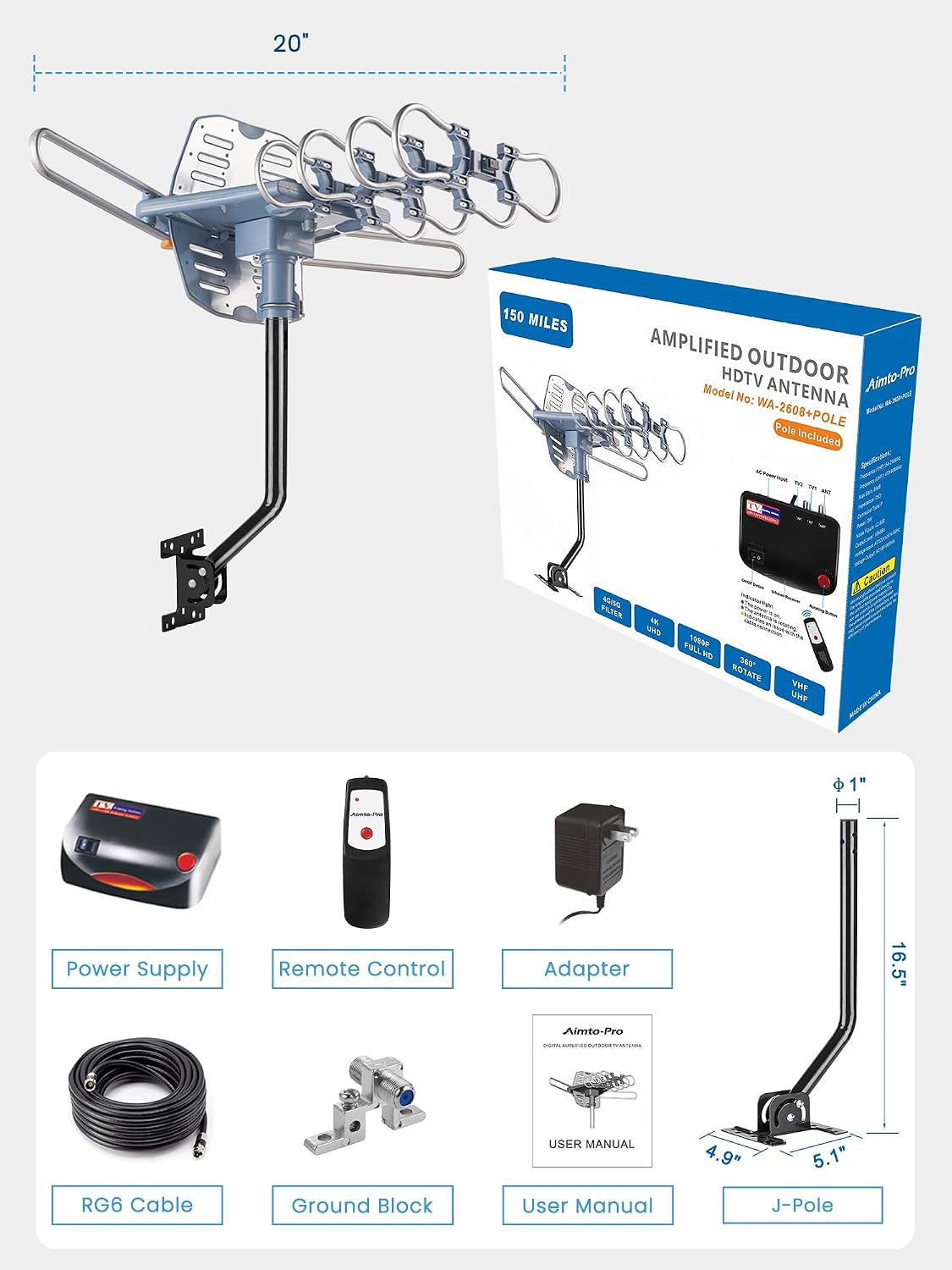 2026 Long Range Outdoor TV Antenna for Smart TV - 4K 1080P ATSC 3.0 Ready