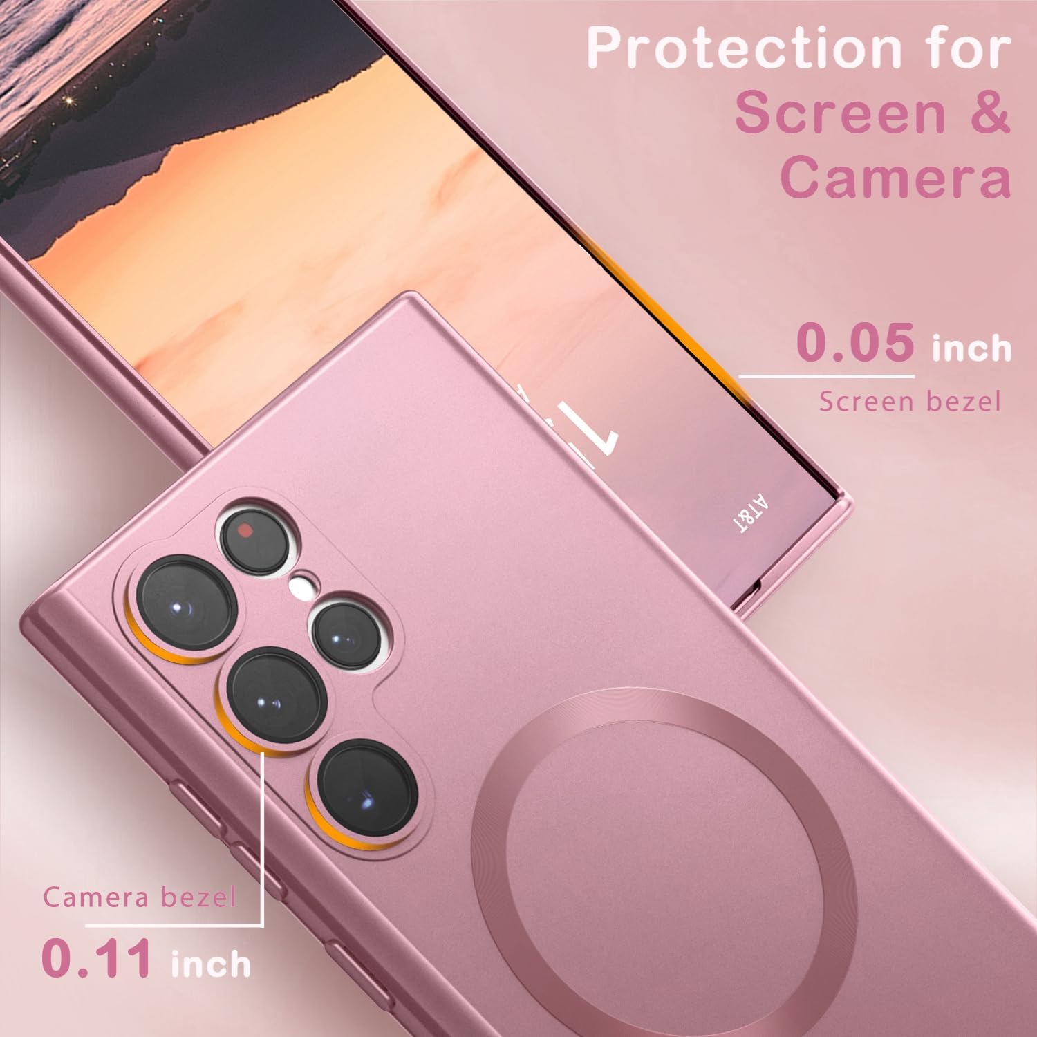 Magnetic for Samsung Galaxy S22 Ultra Case for Women Men Girls [Compatible with MagSafe] [Camera Lens Protector] Matte Cute Slim Soft Silicone Bumper Shockproof Metallic Phone Case, Pink