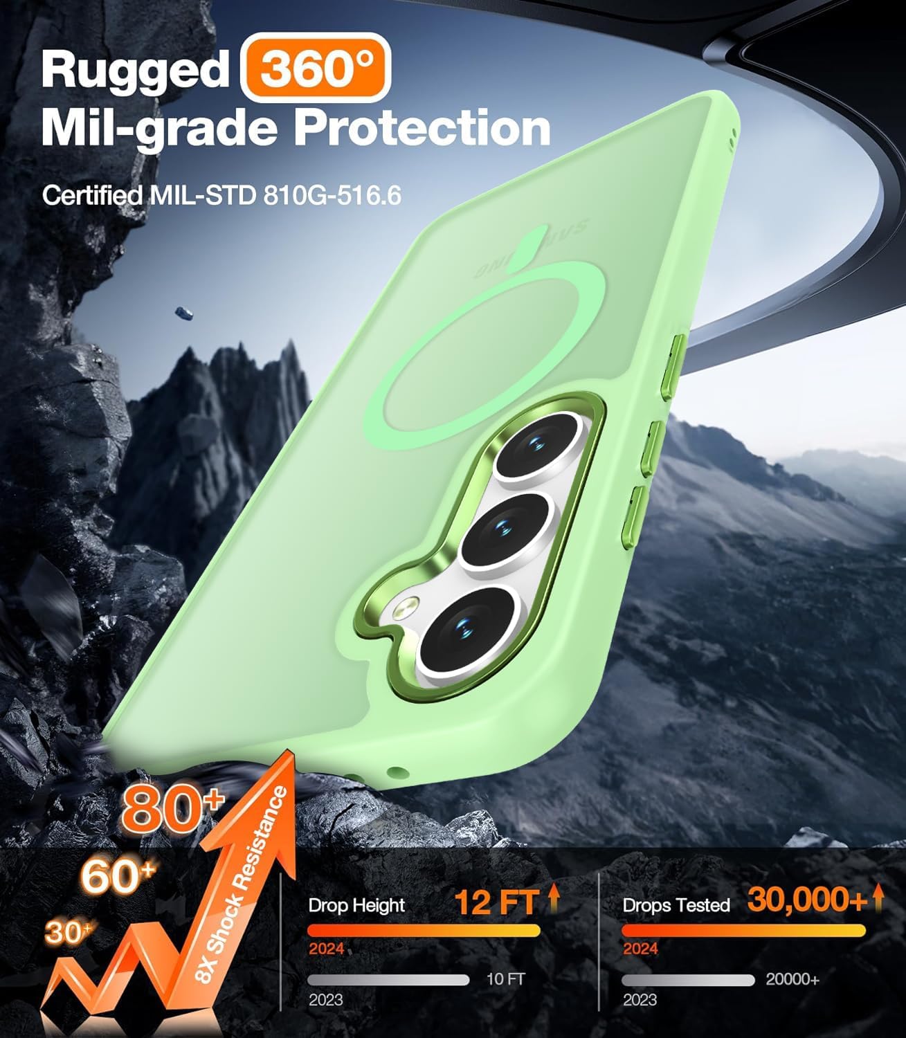WRJ for Samsung Galaxy S25 Case,Galaxy S24 Case with Screen Protector,[Compatible with Magsafe] Magnetic Slim Matte Translucent Phone Case Women Men Shockproof Protective Cover-Matcha Green