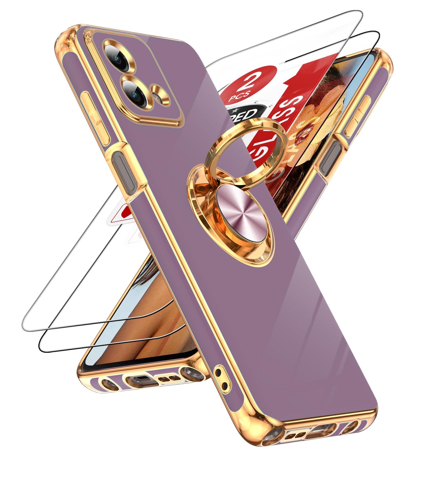LeYi for Moto G Stylus 5G 2023 Phone Case: with Tempered Glass Screen Protector [2 Pack] 360° Rotatable Ring Holder Magnetic Kickstand, Plating Rose Gold Edge Motorola G Stylus 5G 2023 Case, Pink