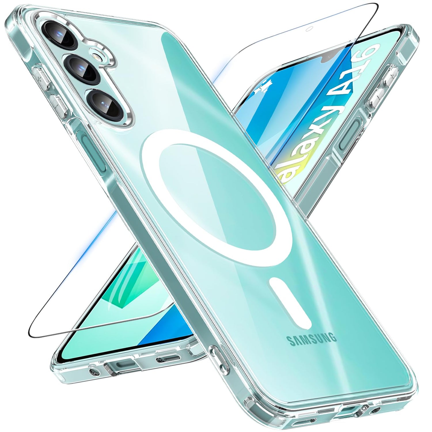 OWKEY Galaxy A15 5G Phone Case,Magnetic Samsung Galaxy A15 5G Case for Magsafe with Tempered Glass Screen Protector,[Shockproof Military] Translucent Back Slim Bumper Cover Samsung A15 5G case, Black
