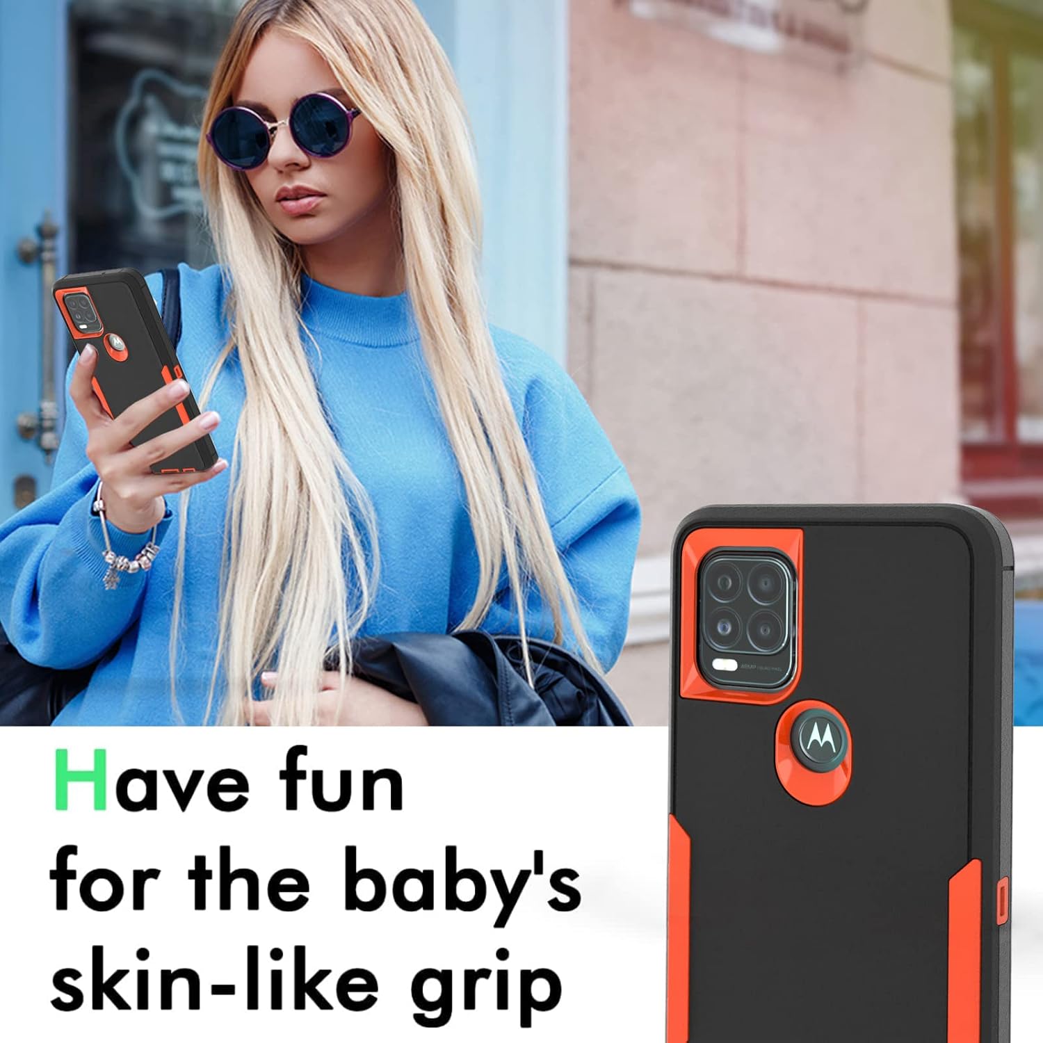 for Moto G Stylus 5G Case, [Military Grade] Shockproof Hybrid Rugged Bumper Protective Cover (Black/Orange)