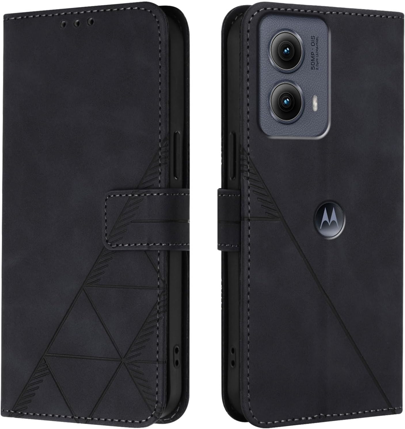 Flip Case for Moto Edge 2024 5G Faux Leather Wallet Holster with Cards Holder Kickstand Magnetic Closure Shockproof Folio Protect Cover for Motorola Edge (2024). Black YBS