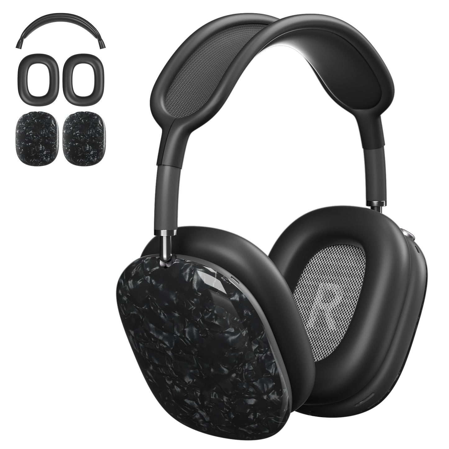Case Cover for AirPods Max Headphones,AHBTEYM Carbon Fiber Texture TPU Ear Cups Case/Ear Pads/Headband Silicone Cover Compatible with Apple AirPod Max Accessories Protector (Matte Black)