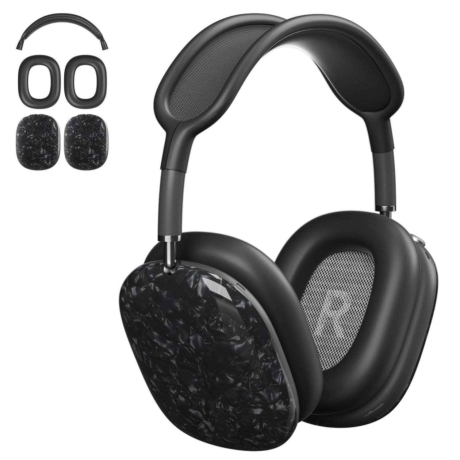 Case Cover for AirPods Max Headphones,AHBTEYM Carbon Fiber Texture TPU Ear Cups Case/Ear Pads/Headband Silicone Cover Compatible with Apple AirPod Max Accessories Protector (Matte Black)