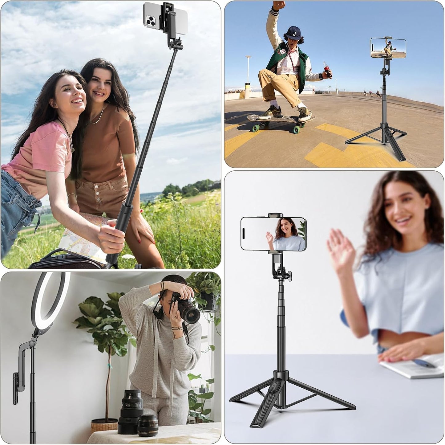 Selfie Stick Tripod for Phone with Remote Control & Holder, 50 Inch, Black | Extendable Selfie Stick Travel for iPhone, iPhone Tripod for Video Recording