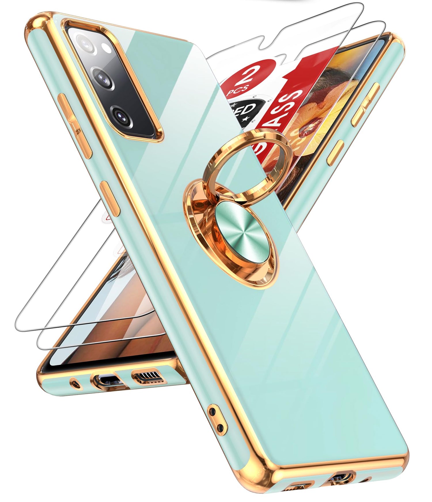 LeYi for Samsung Galaxy S20-FE-5G Case: S20FE/S 20FE Phone Case with Tempered Glass Screen Protector [2 Pack], Ring Holder Magnetic Kickstand, Plating Rose Gold Protective Case for Women Girls, Black