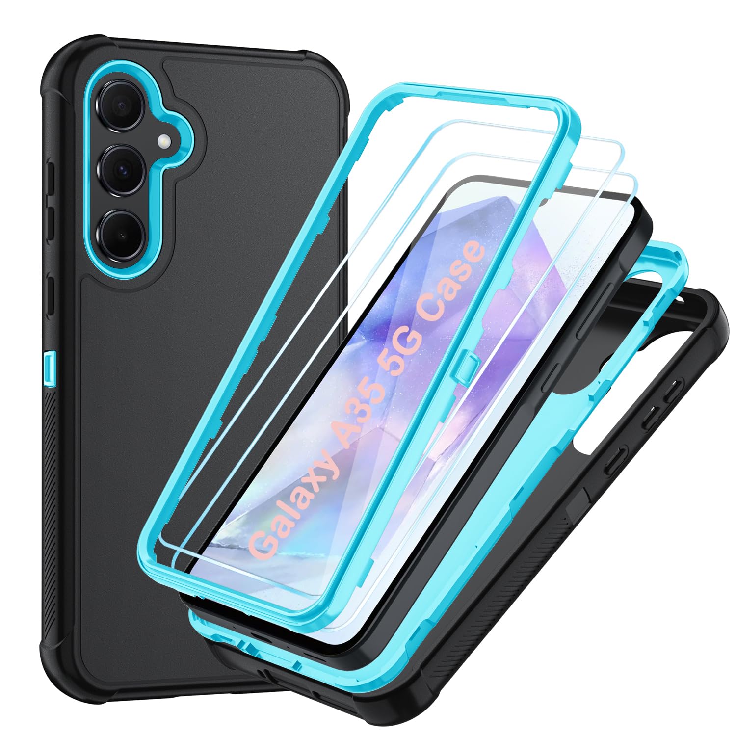 Case for Galaxy A25 5G Case, Samsung Galaxy A25 5G Case with HD Screen Protector [3 Layer] Military-Grade Heavy-Duty Shockproof Protective Phone Case for Samsung A25 5G,Black/Black