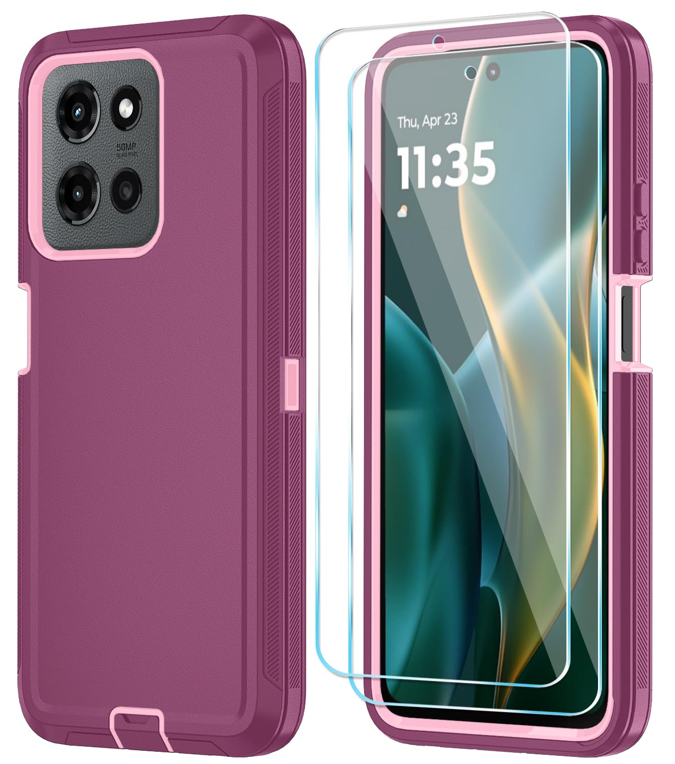 Qinmay Phone Case for Motorola Moto G Power 5G 2026 Case with HD Screen Protector, Heavy Duty Shockproof & Cover Phone Case for Moto G Power 2026,WineRedPink