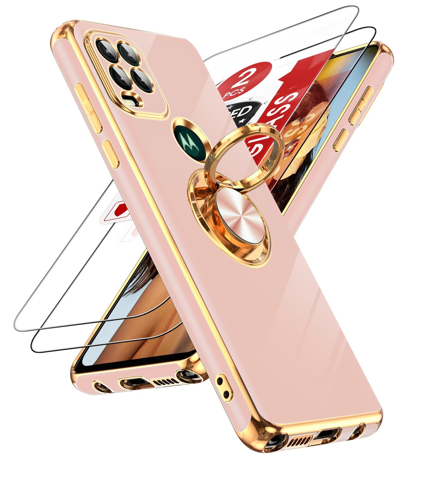 LeYi for Moto G Stylus 5G 2021 Case: with Tempered Glass Screen Protector [2 Pack] 360° Rotatable Ring Holder Magnetic Kickstand, Plating Rose Gold Edge Motorola G Stylus 5G 2021 Case, Black