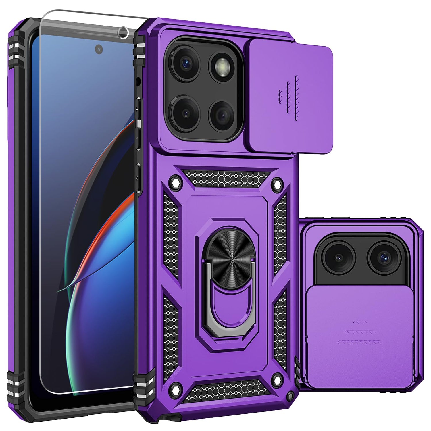 for Moto G Power 5G 2025 Case,with Camera Lens Cover HD Screen Protector,[Military Grade] Car Mount Kickstand Shockproof Protective Case for Motorola G Power 5G 2025, Black