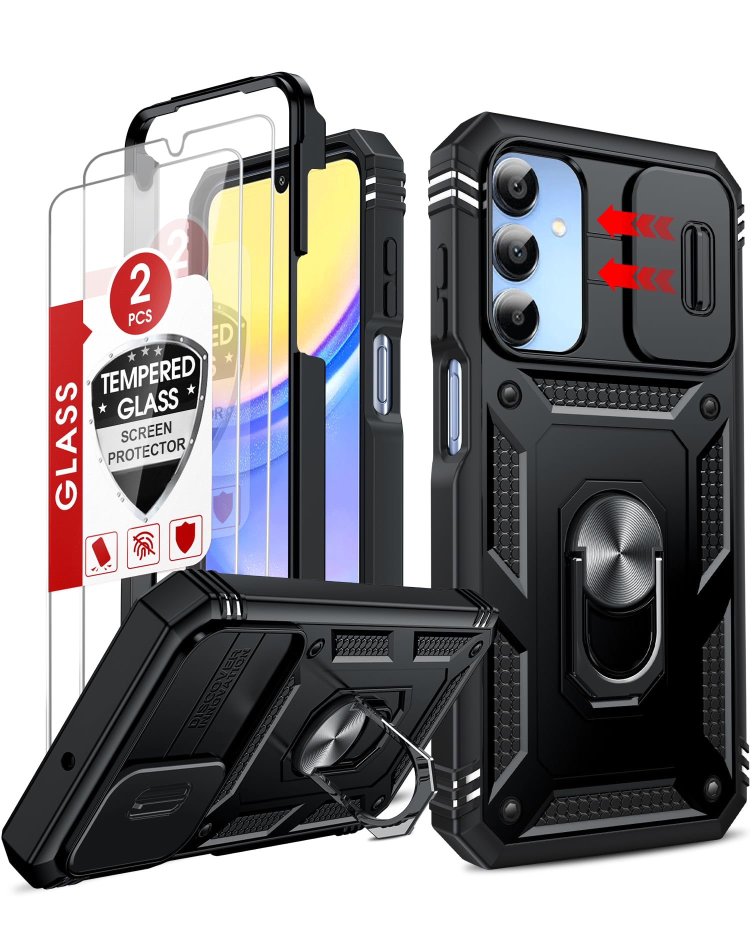 LeYi Compatible for Samsung Galaxy S24-FE Case: [𝗡𝗼𝘁 𝗳𝗶𝘁 𝗦𝟮𝟰 𝟱𝗚] Samsung S24 FE Case with S24FE Screen Protector X2 & Magnetic Stand, Military-Grade Cell Galaxy S 24 FE Phone, Black