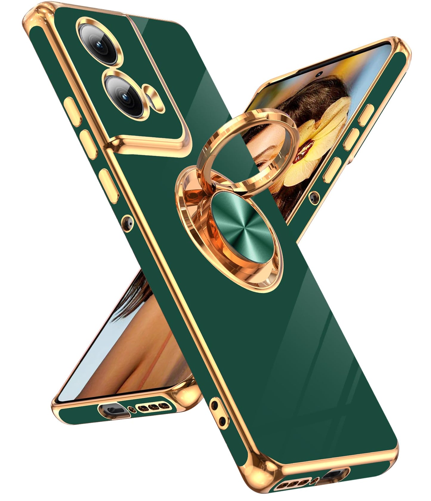 LeYi for Motorola-Edge-2024-Case: 【NOT FIT Edge 50/ G 5G 2024】 with 360° Rotatable Ring Holder Magnetic Kickstand, Plating Rose Gold Edge Protective for Motorola Moto Edge 5G 2024 Case, Black
