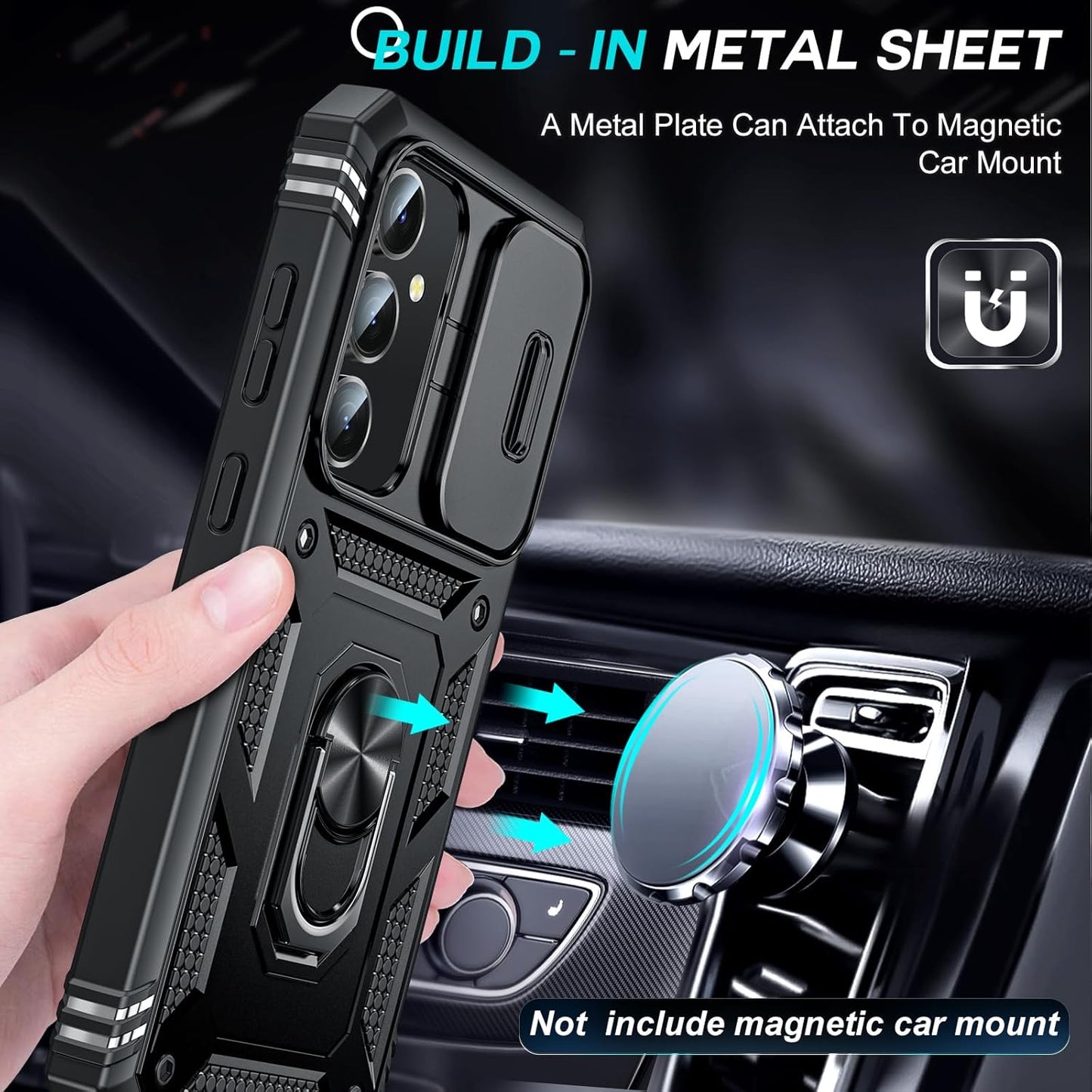 LeYi Compatible for Samsung Galaxy S24-FE Case: [𝗡𝗼𝘁 𝗳𝗶𝘁 𝗦𝟮𝟰 𝟱𝗚] Samsung S24 FE Case with S24FE Screen Protector X2 & Magnetic Stand, Military-Grade Cell Galaxy S 24 FE Phone, Black
