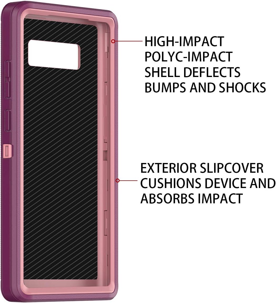 for Galaxy Note 8 Case Shockproof Dust/Drop Proof 3-Layer Full Body Protection [Without Screen Protector] Rugged Heavy Duty Cover Case for Samsung Galaxy Note 8,Purple/Pink