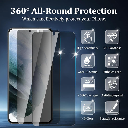 [4 Pack] 2 Pack Privacy Screen Protector for Samsung Galaxy S21 5G with 2 Pack Camera Lens Protector, 9H Hardness Anti Spy Tempered Glass Screen Protector