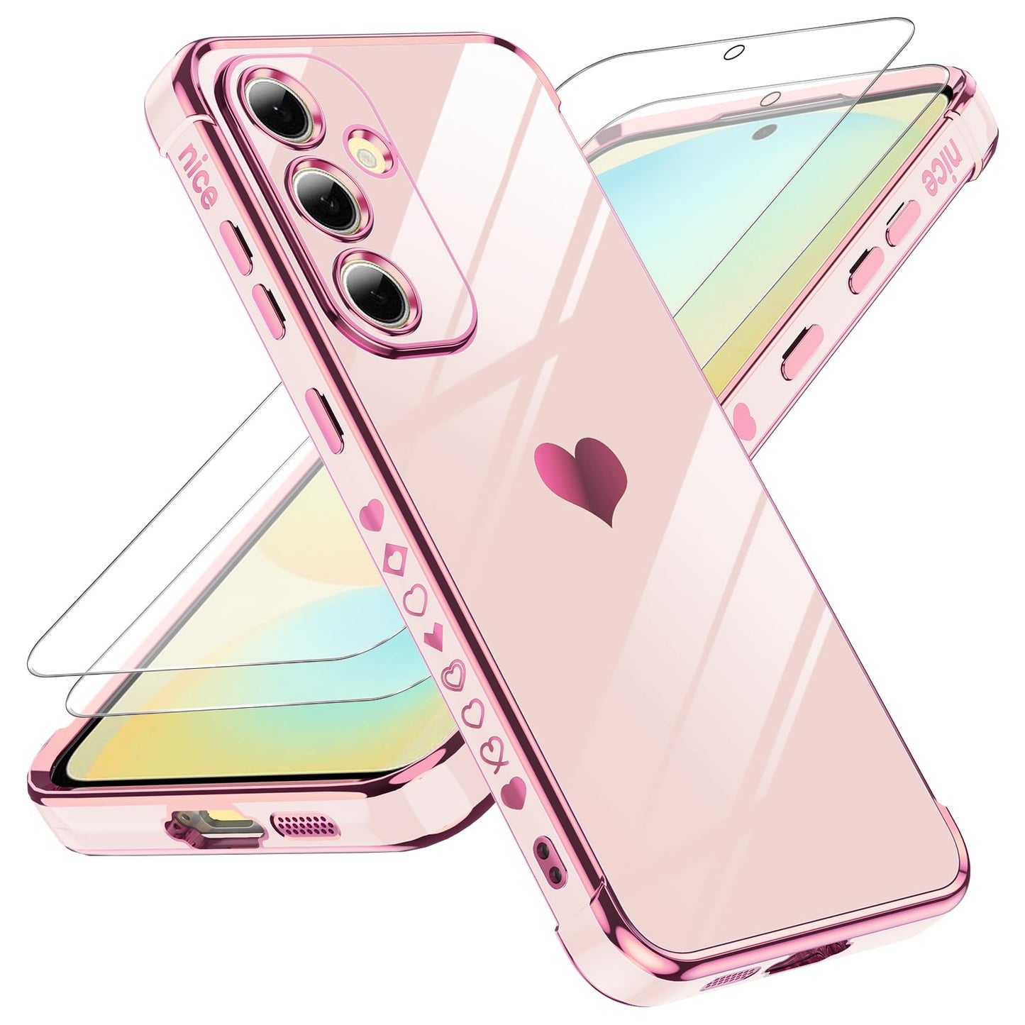 LeYi for Galaxy S20 FE 5G Case: with Screen Protector [2 Pcs]+ Full Camera Protection, Love Heart Plating Girly Women Cute Luxury Soft TPU Case for Samsung S20 Fe, Pink