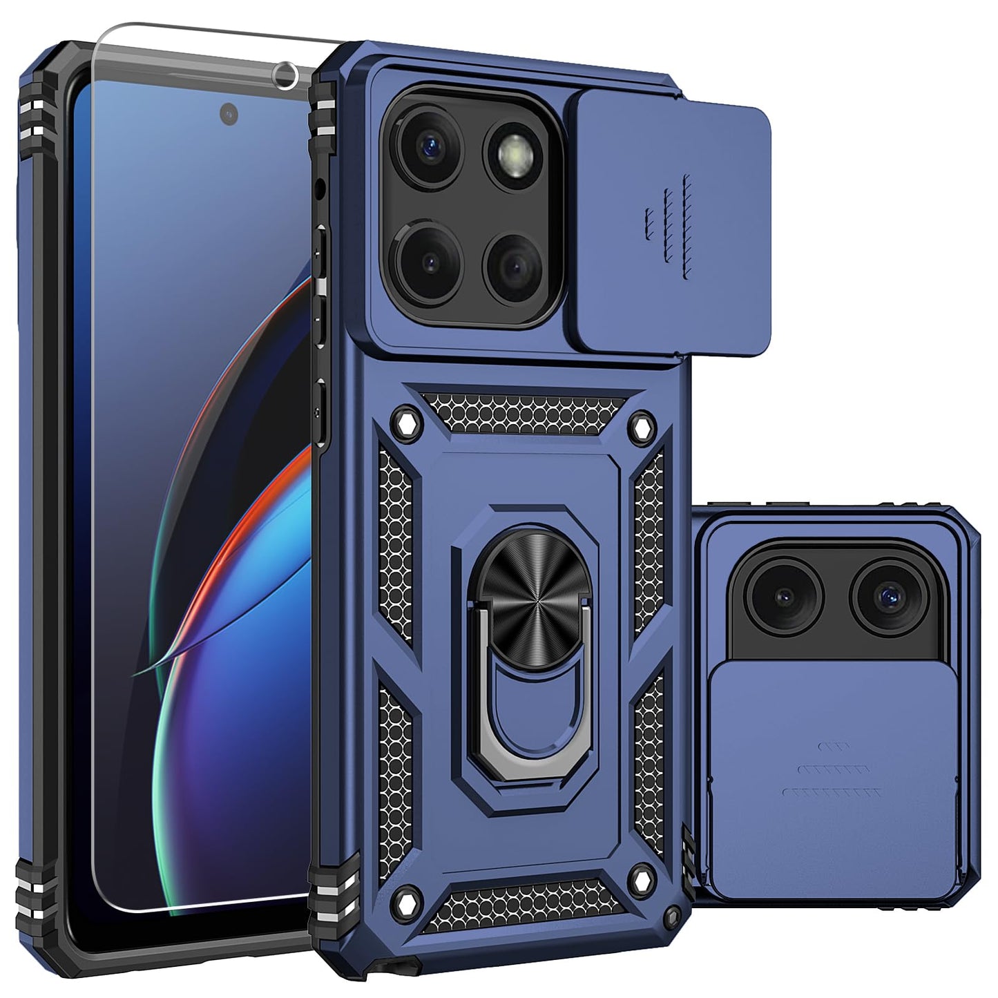 for Moto G Power 5G 2025 Case,with Camera Lens Cover HD Screen Protector,[Military Grade] Car Mount Kickstand Shockproof Protective Case for Motorola G Power 5G 2025, Black